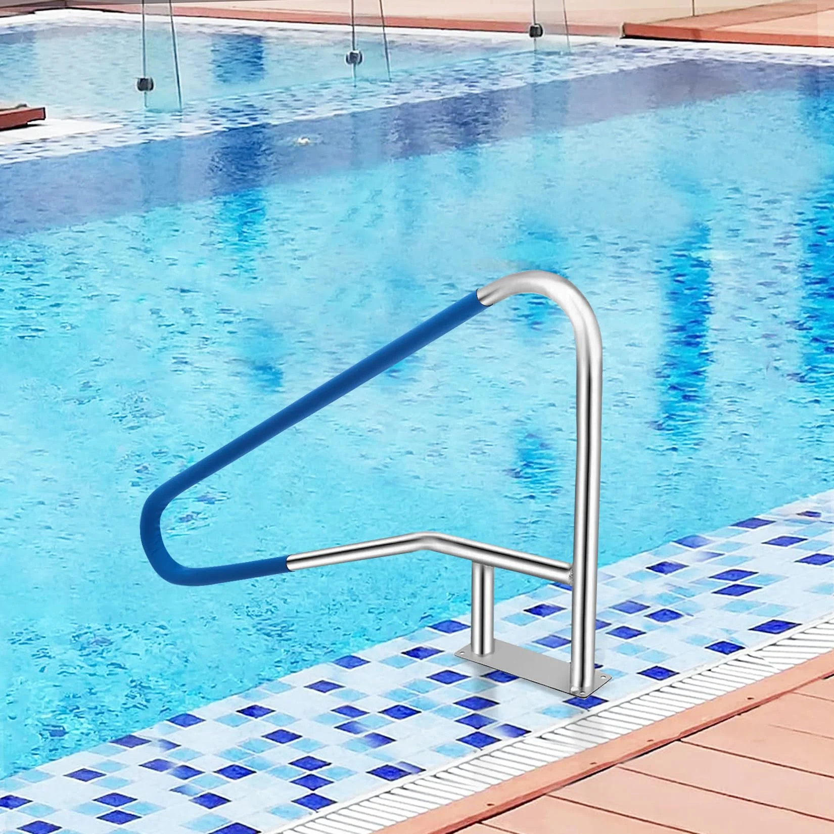 GarveeLife Pool Handrail, 55"x32" Pool Railings for Inground Pools, Swimming Pool Safety Handrails 375lbs Load Capacity, 304 Stainless Steel Pool Stair Rail with Grip Cover, Quick Mount Base Plate - Image 2