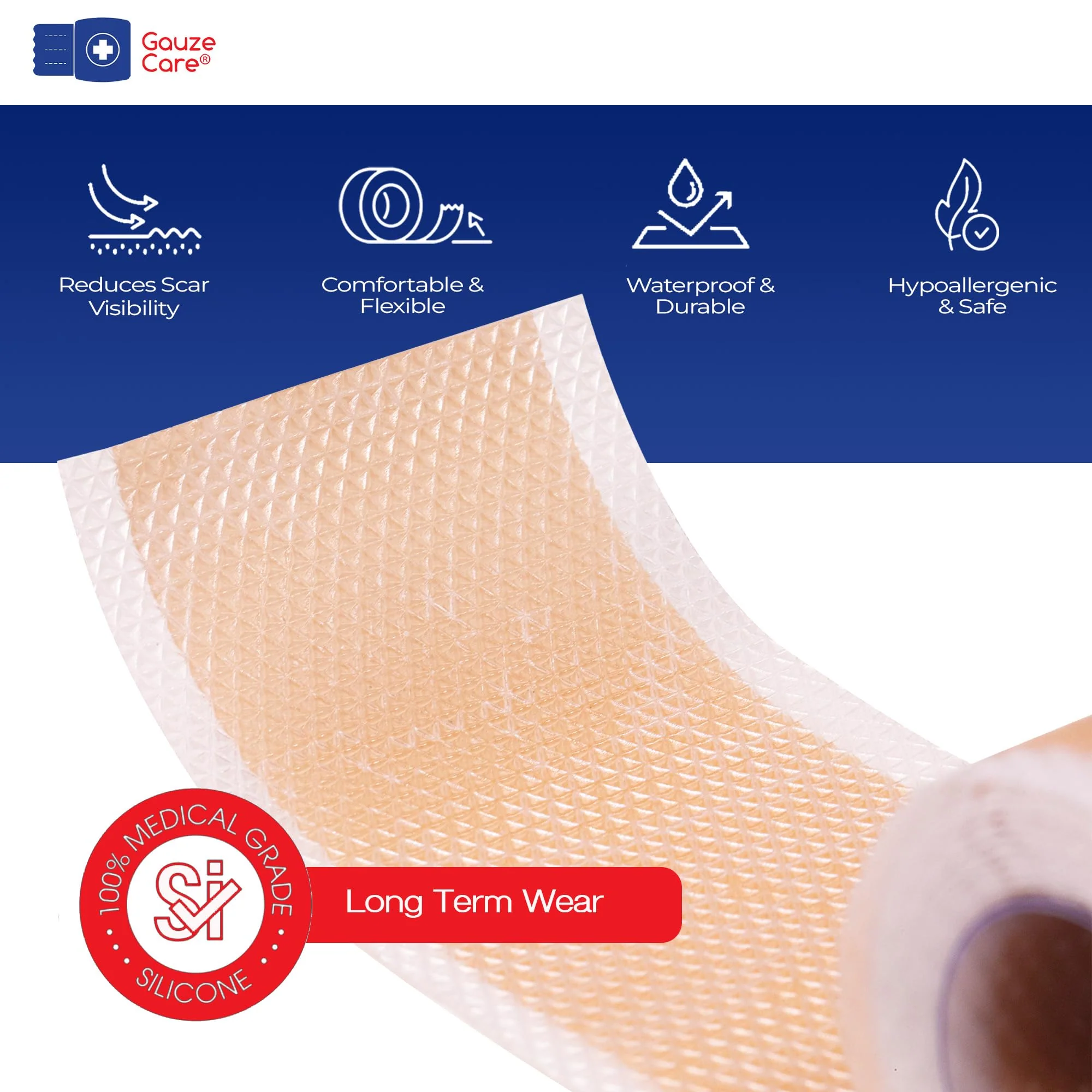 GauzeCare Silicone Scar Tape – 1.6”x150” Roll – Medical-Grade, Reusable, Professional Silicone Scar Tape for surgical scars, C-Section, Burns, Keloid, and Acne Scars - Image 6