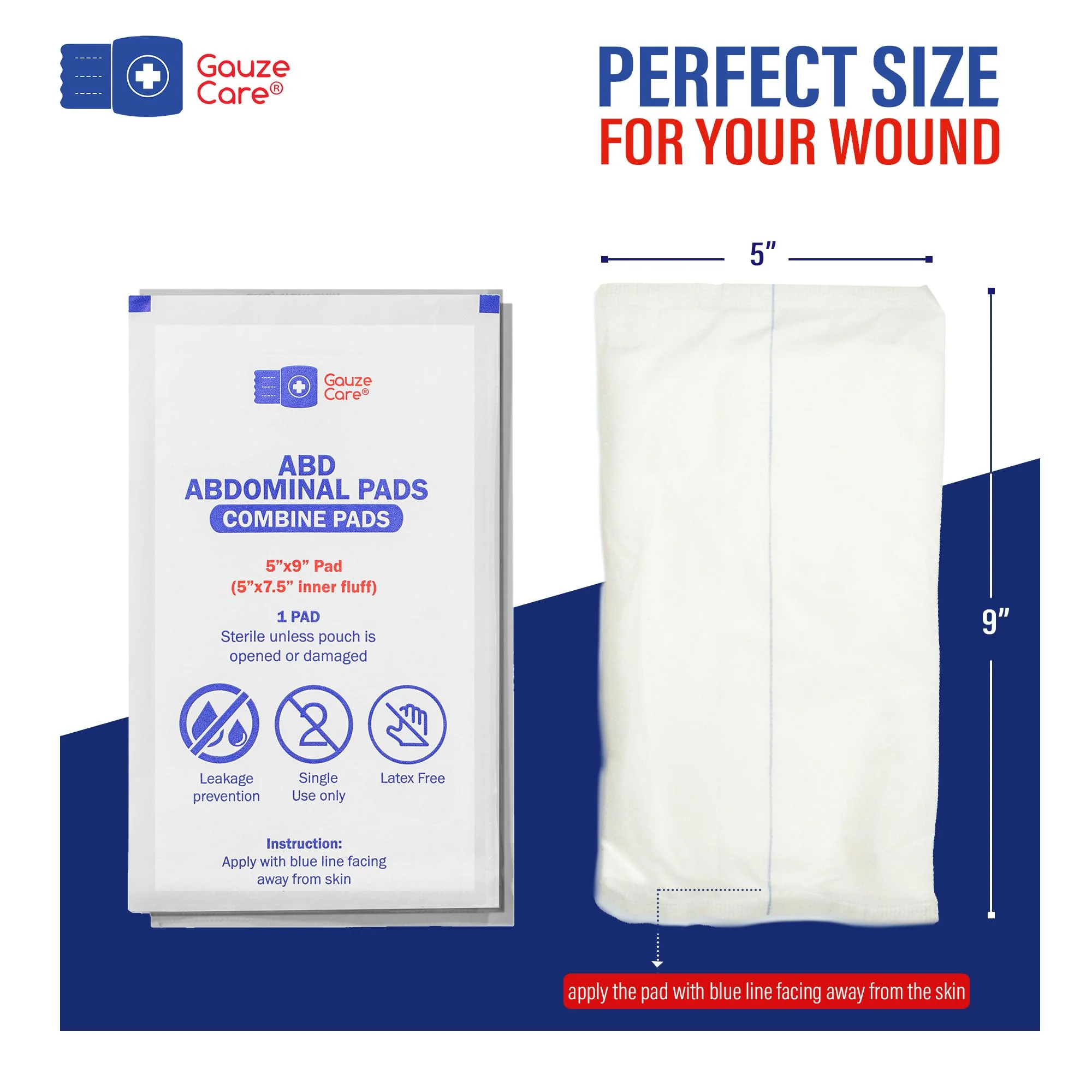 GauzeCare Sterile Abdominal Pads 5x9 inch 20-Pack | Extra Absorbent & Thick, Individually Packed Combine Pads with Non-Stick Outer Layer for Heavy Bleeding Wounds | Perfect for First Aid Kits (IFAKs) - Image 2