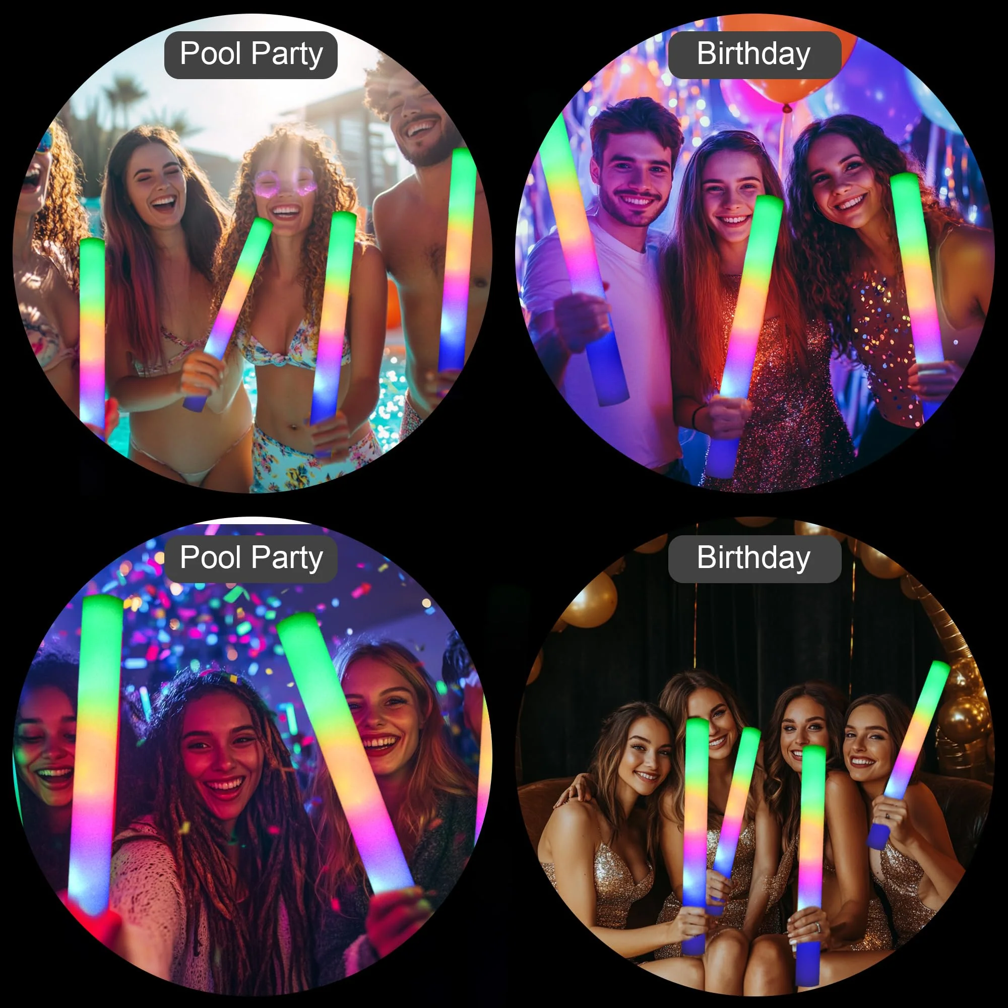 GDHZWTMY 36 Pcs LED Foam Glow Sticks Bulk,Glow in The Dark Party Supplies,Foam Light Up Sticks 3 Modes of Color Flashing for Birthday,Wedding,Raves,Carnival,Halloween Christmas,New Year,Concert - Image 4