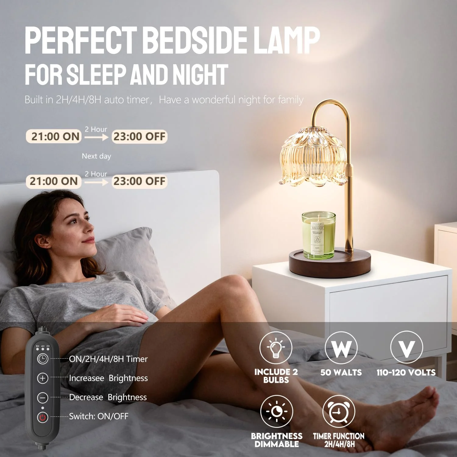 GEEZO Fragrance Candle Warmer Lamp,Electric Candle Warmer with Timer & Dimmer,Mom Christmas Birthday Gifts for Women, House Warming Gifts New Home Bedroom Decor - Image 9