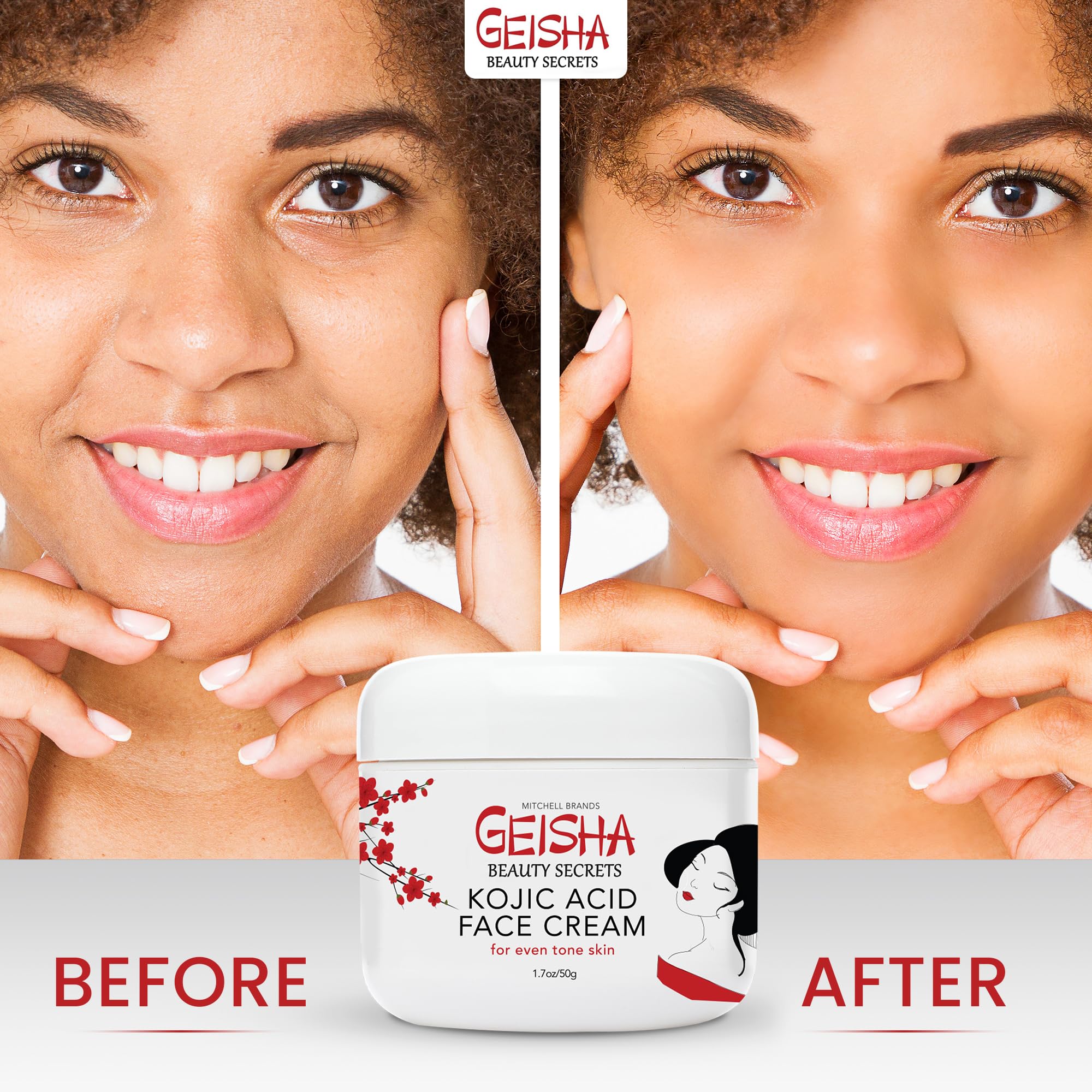 Geisha Kojic Acid Cream - 1.7 fl oz / 50 ml - Skin Brightening Cream for Face, Body, Hands - with Glycolic Acid - Image 2