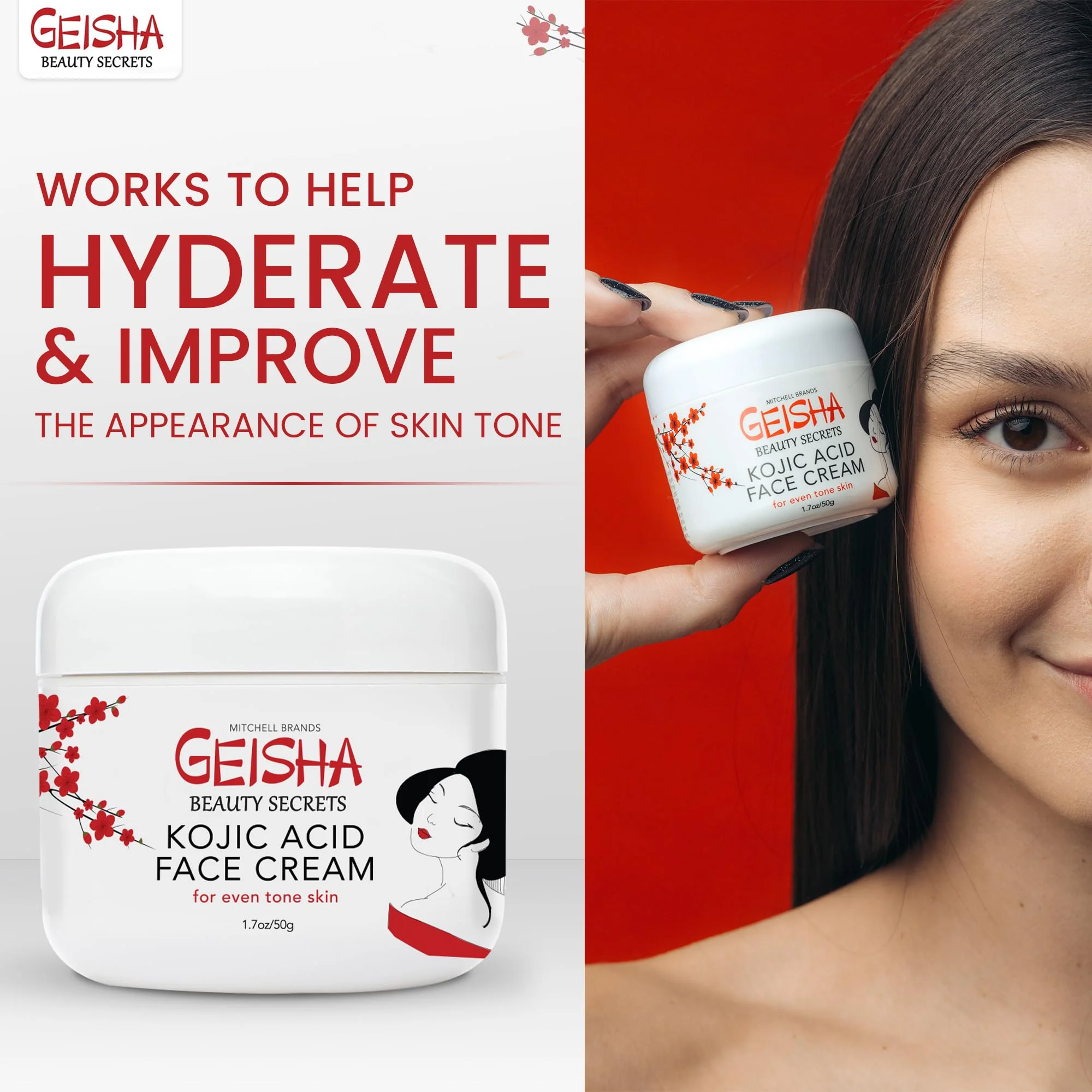 Geisha Kojic Acid Cream - 1.7 fl oz / 50 ml - Skin Brightening Cream for Face, Body, Hands - with Glycolic Acid - Image 4