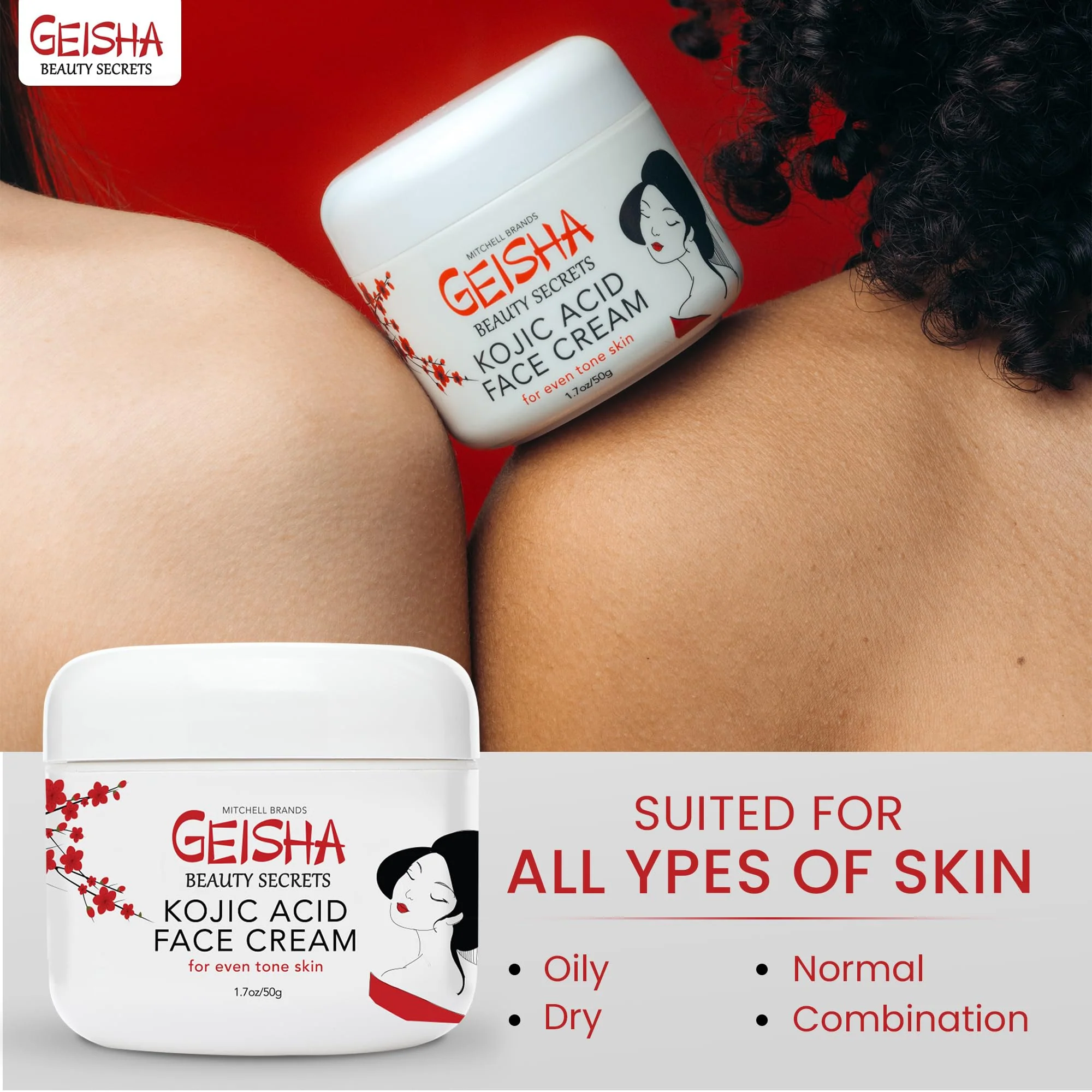Geisha Kojic Acid Cream - 1.7 fl oz / 50 ml - Skin Brightening Cream for Face, Body, Hands - with Glycolic Acid - Image 5