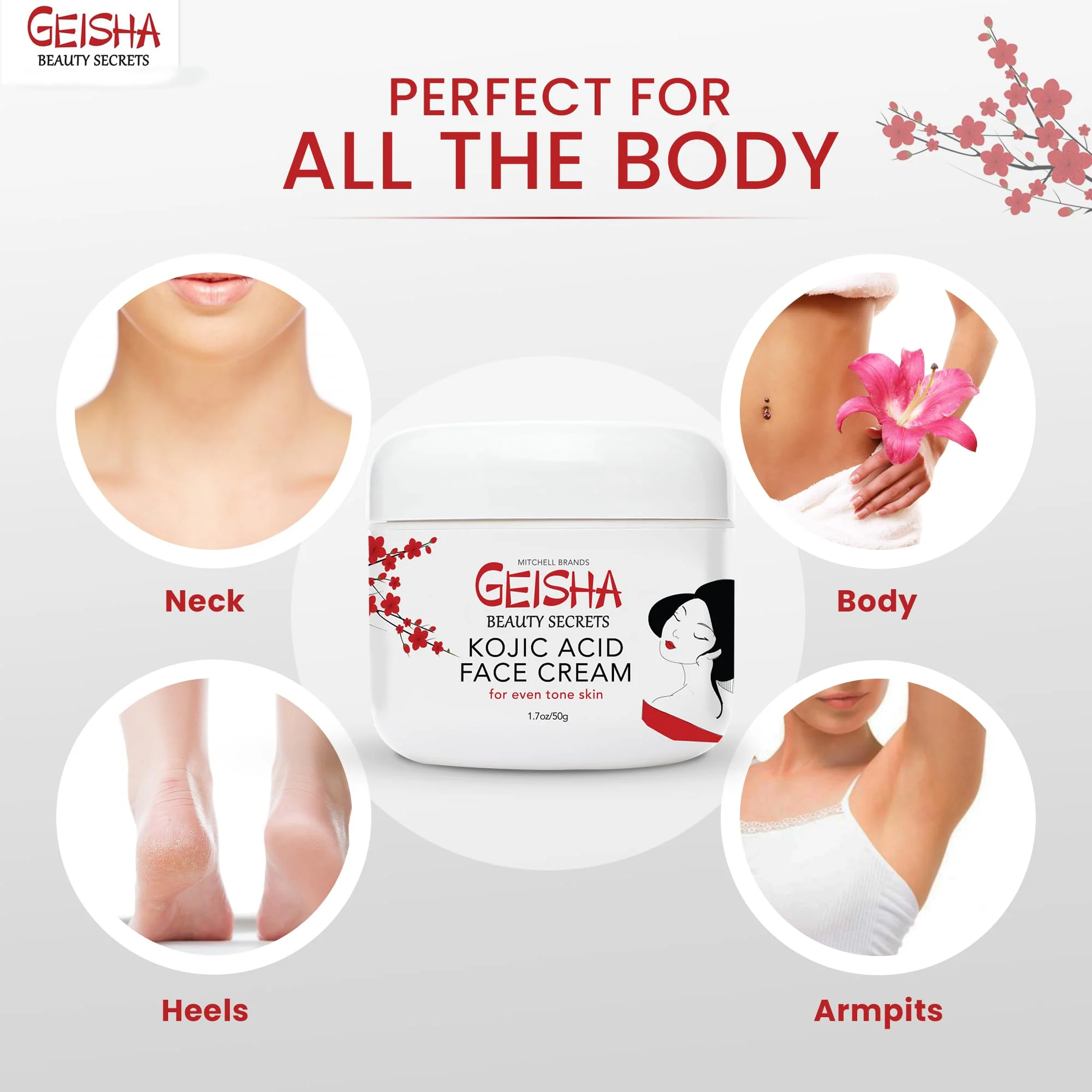 Geisha Kojic Acid Cream - 1.7 fl oz / 50 ml - Skin Brightening Cream for Face, Body, Hands - with Glycolic Acid - Image 6