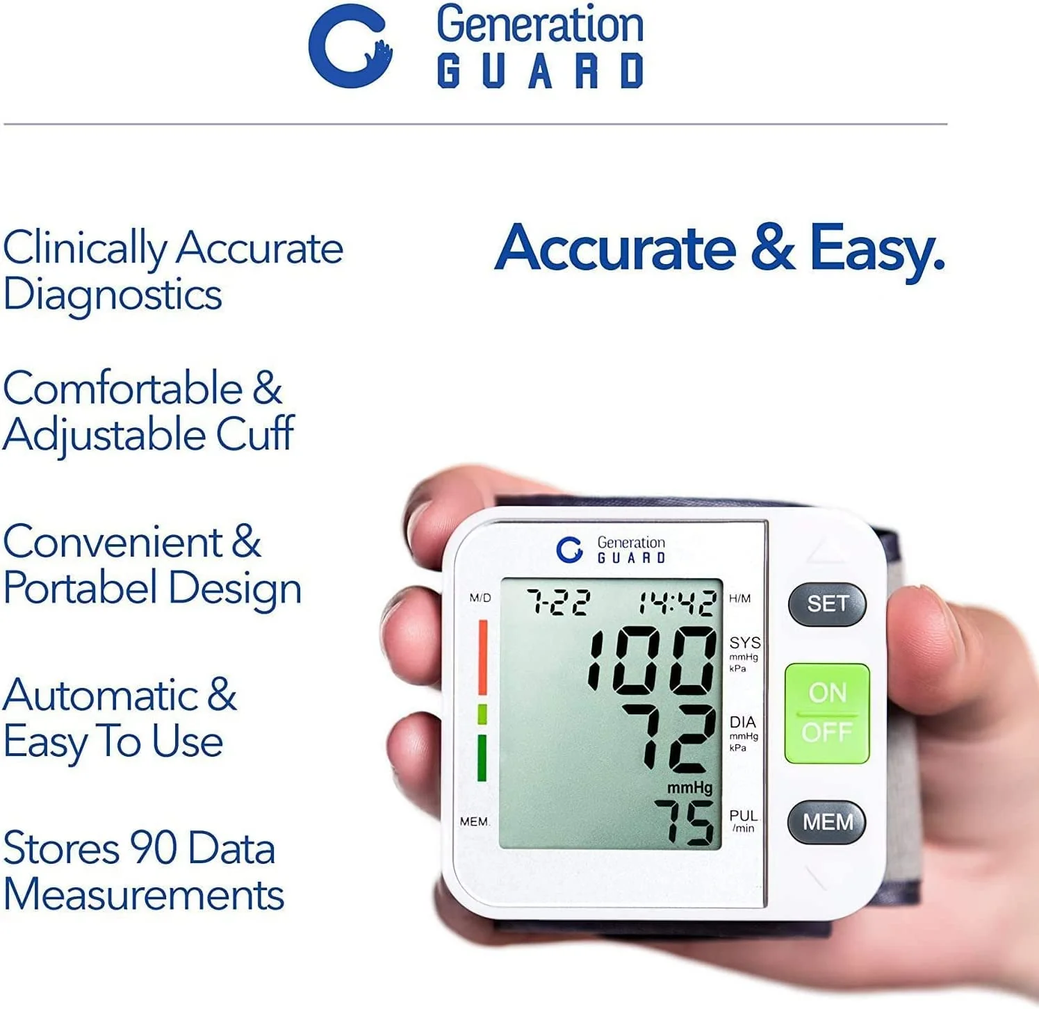 Generation Guard Electronic Wrist BP Monitor - Blood Pressure Wrist Cuff for Home Use - with Carrying Case - GM-500W - Image 3