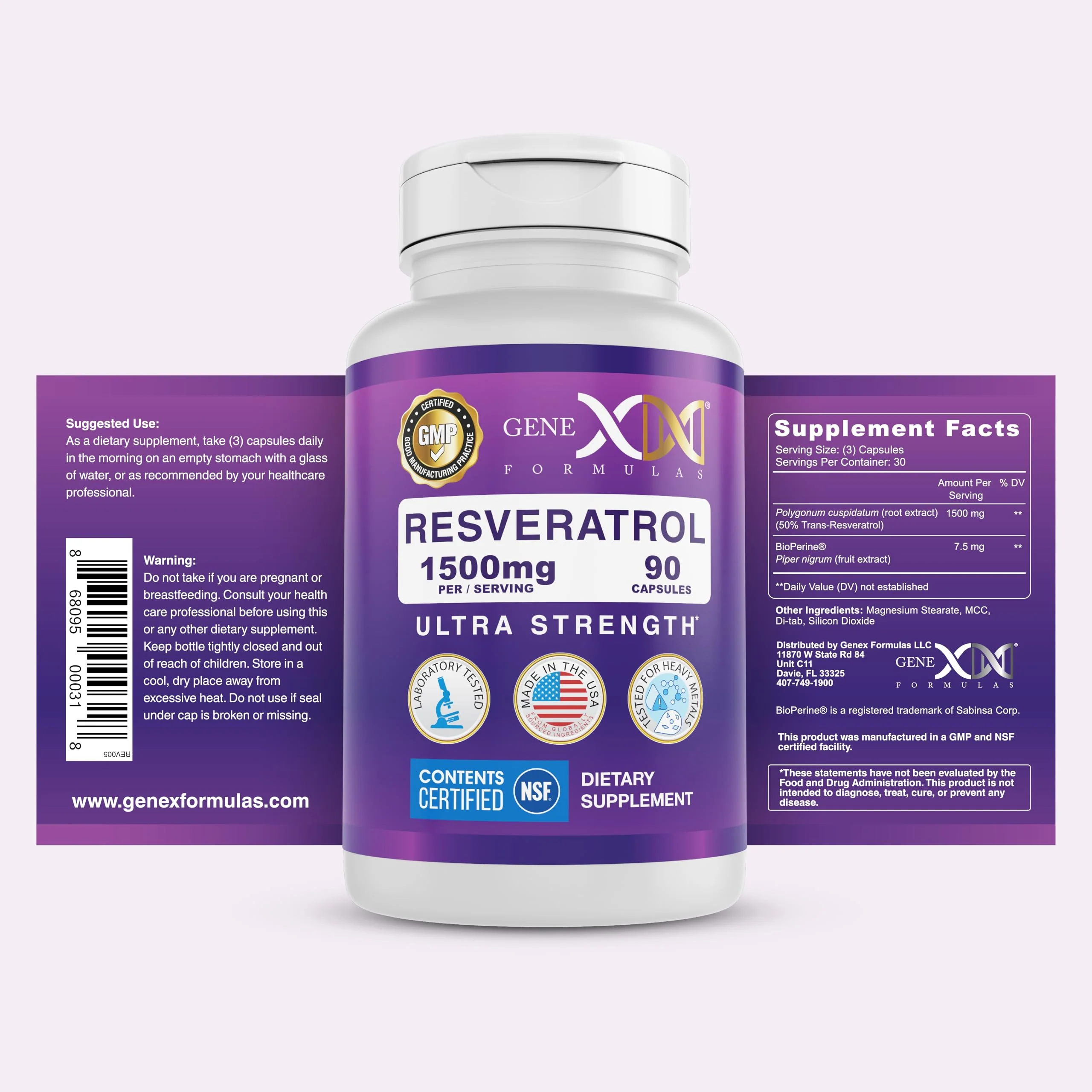 Genex Formulas Resveratrol 1500 mg Supplement for Healthy Aging – NSF Certified for Safety, Quality & Label Accuracy – Potent Antioxidant & Healthy Aging Formula - Gluten Free 90 Count - Image 8