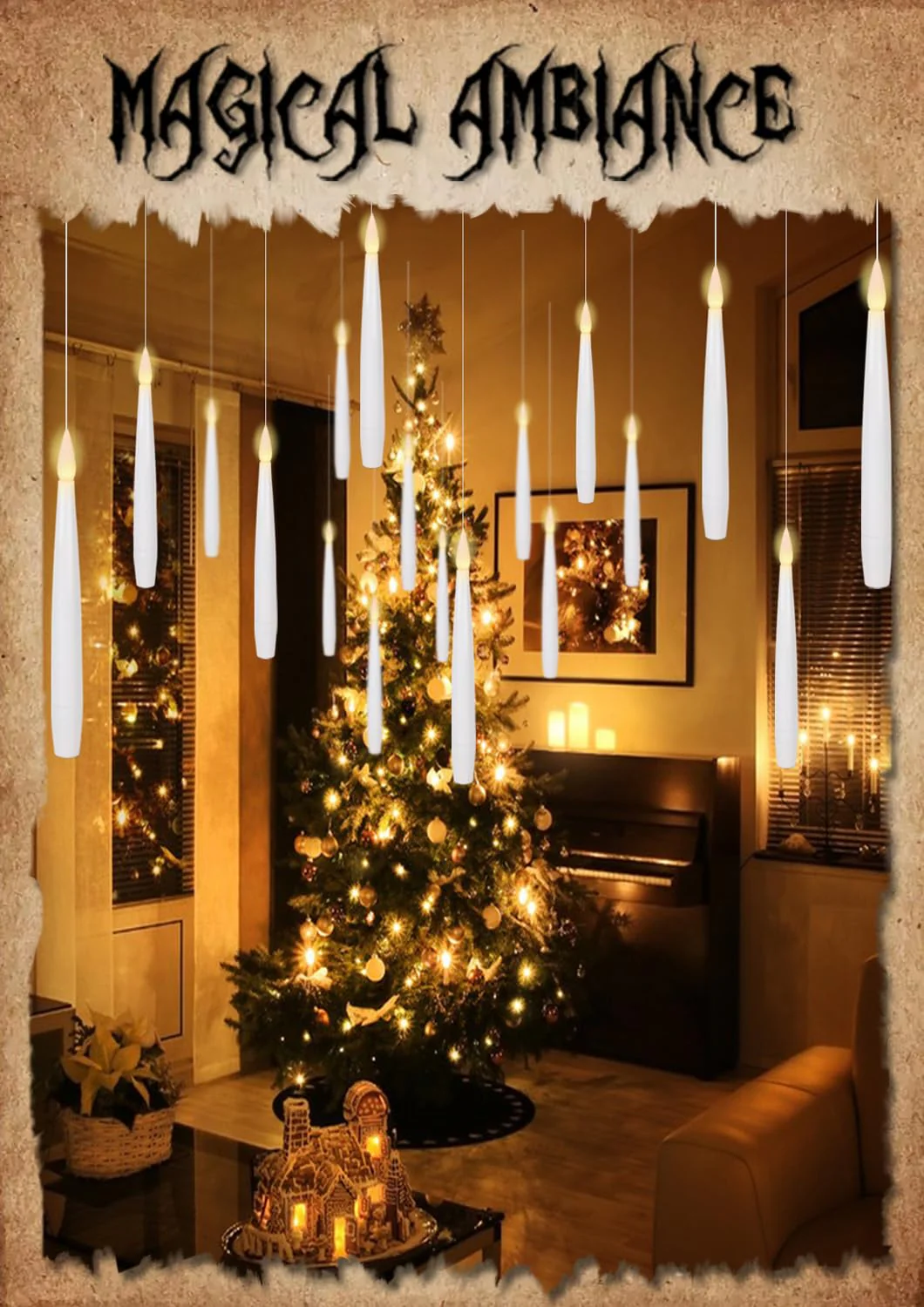 GenSwin 22pcs Flameless Floating Candle with Magic Wand Remote Timer, Battery Operated Hanging Window Candles Flickering, 6.1" LED Electric Candles for Christmas Halloween Decorations(White) - Image 4