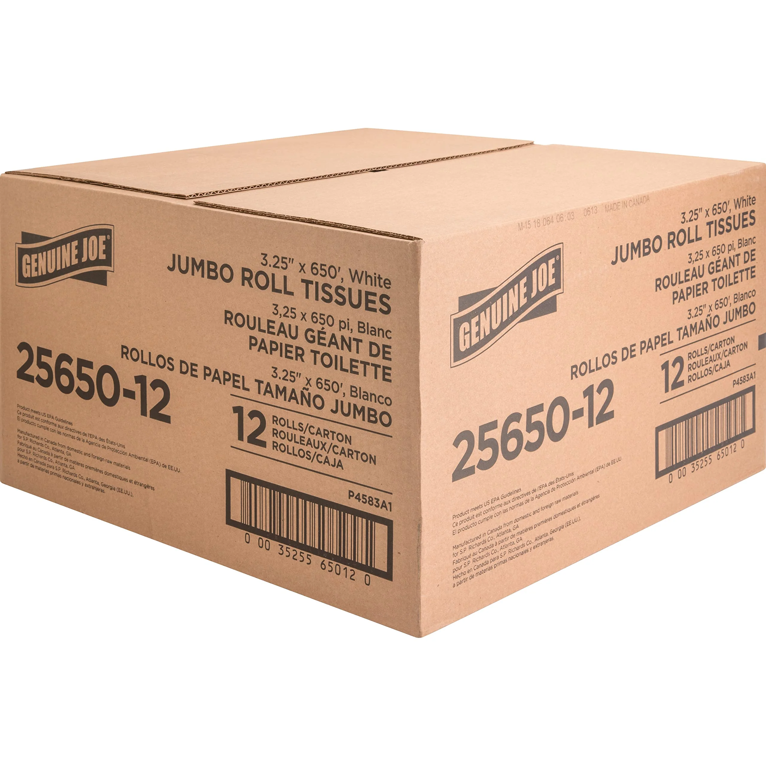 Genuine Joe Jumbo Roll Bath Tissue - 2-Ply White Toilet Paper, 3.3" x 650' per Roll, 12 Count Bulk Pack, Recycled Fiber, Commercial Grade for Dispensers - Image 10