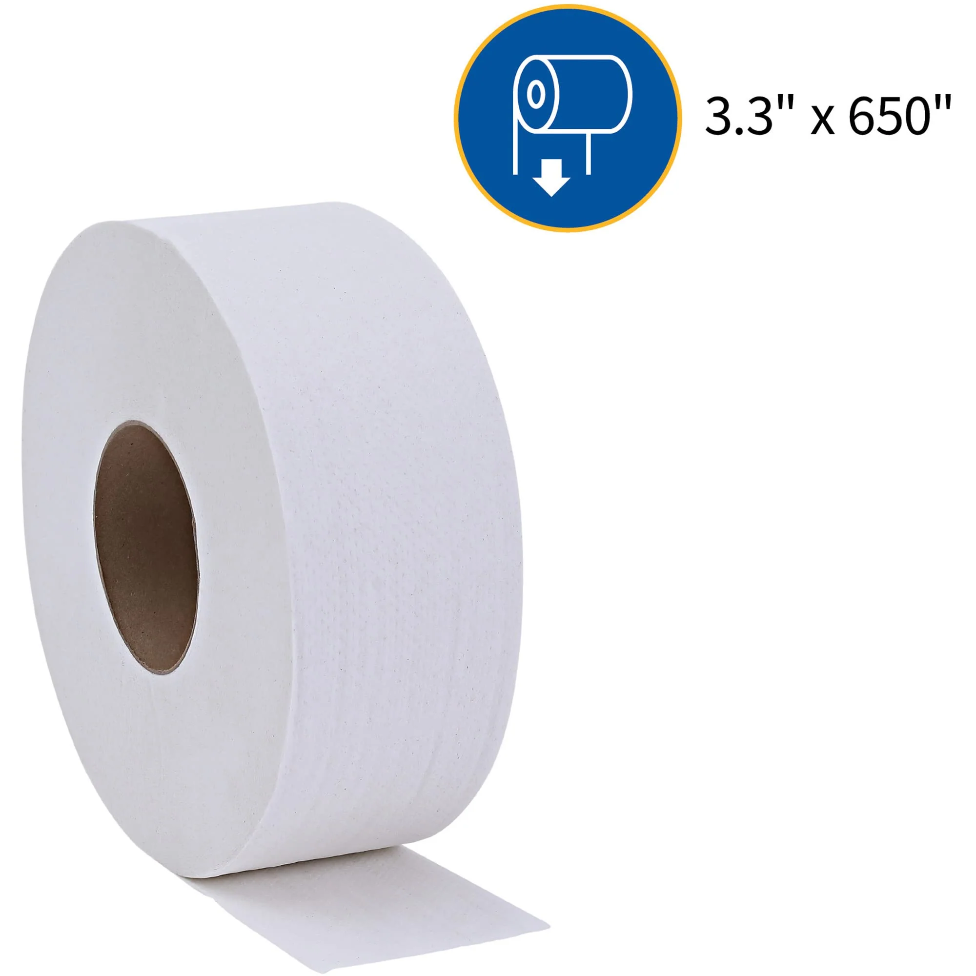 Genuine Joe Jumbo Roll Bath Tissue - 2-Ply White Toilet Paper, 3.3" x 650' per Roll, 12 Count Bulk Pack, Recycled Fiber, Commercial Grade for Dispensers - Image 3