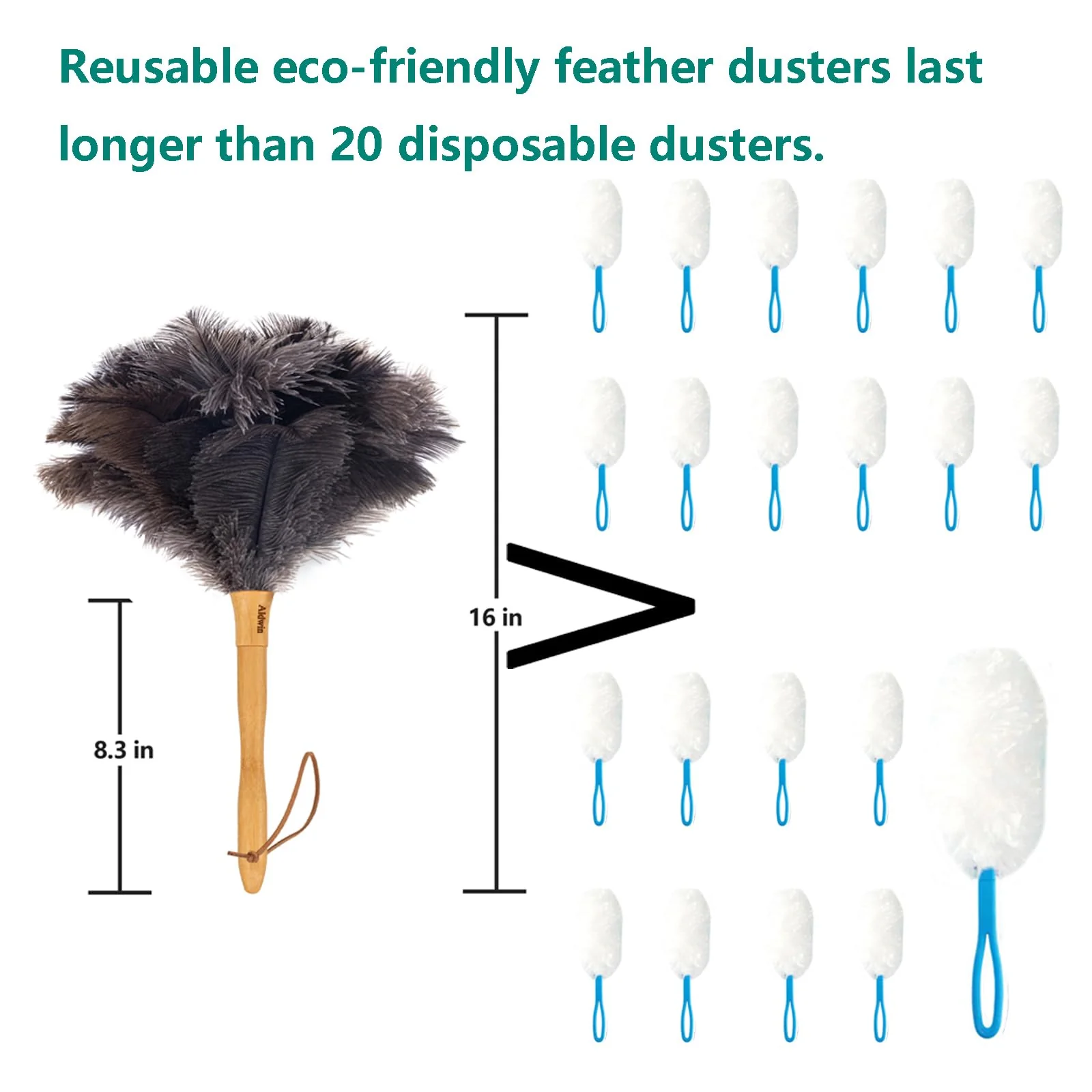 Genuine Ostrich Feather Duster, 16 inch Gray Ostrich Feather Duster with Wood Handle, Reusable Car Dusters, Eco-Friendly Handheld Cleaning Dusters for Home, Office and Kitchen - Image 6