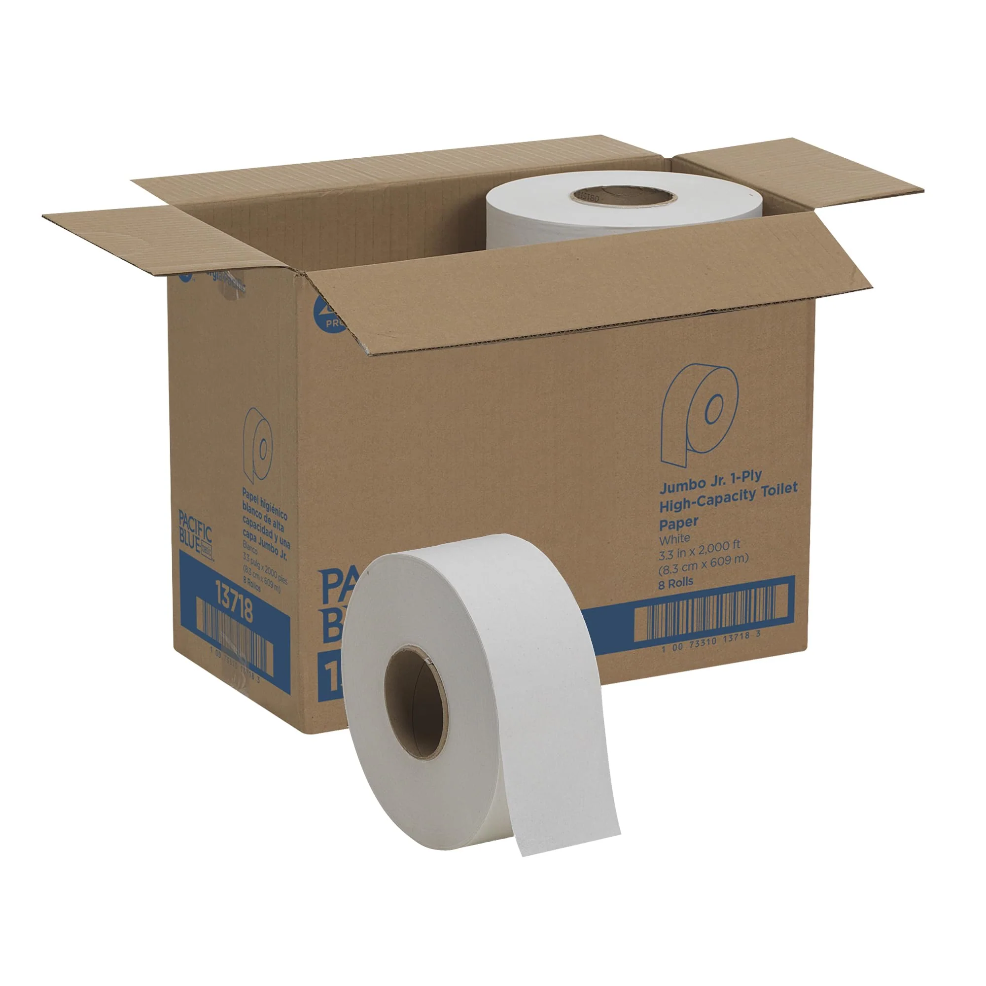 Georgia-Pacific Pacific Blue Basic 1-Ply Jumbo Jr. 9'' Toilet Paper by GP PRO (GEORGIA-PACIFIC), 13718, 2,000 Linear Feet Per Roll, 8 Rolls Per Case