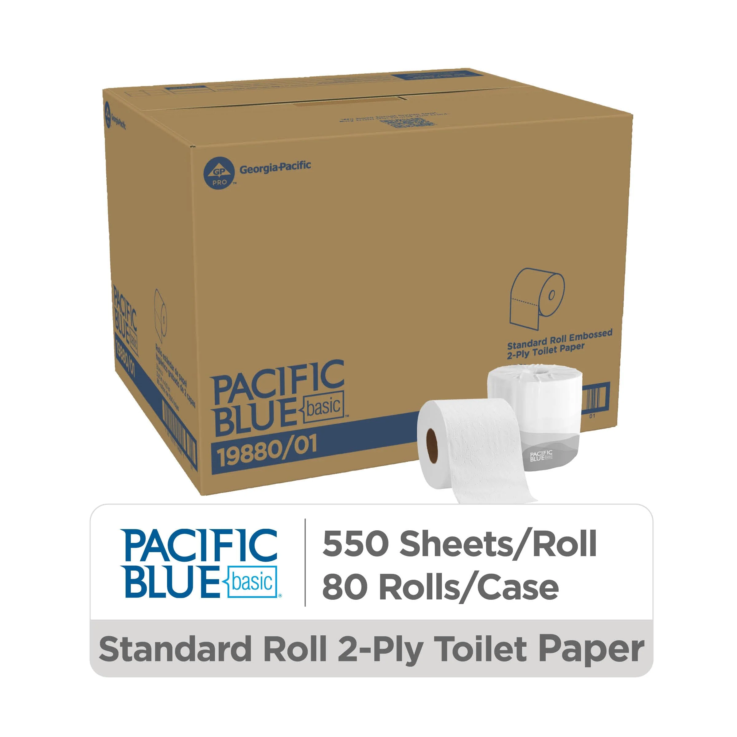 Georgia-Pacific Pacific Blue Basic 2-Ply Embossed Toilet Paper,19880/01, 550 Sheets Per Roll, 80 Rolls Per Case - Image 12