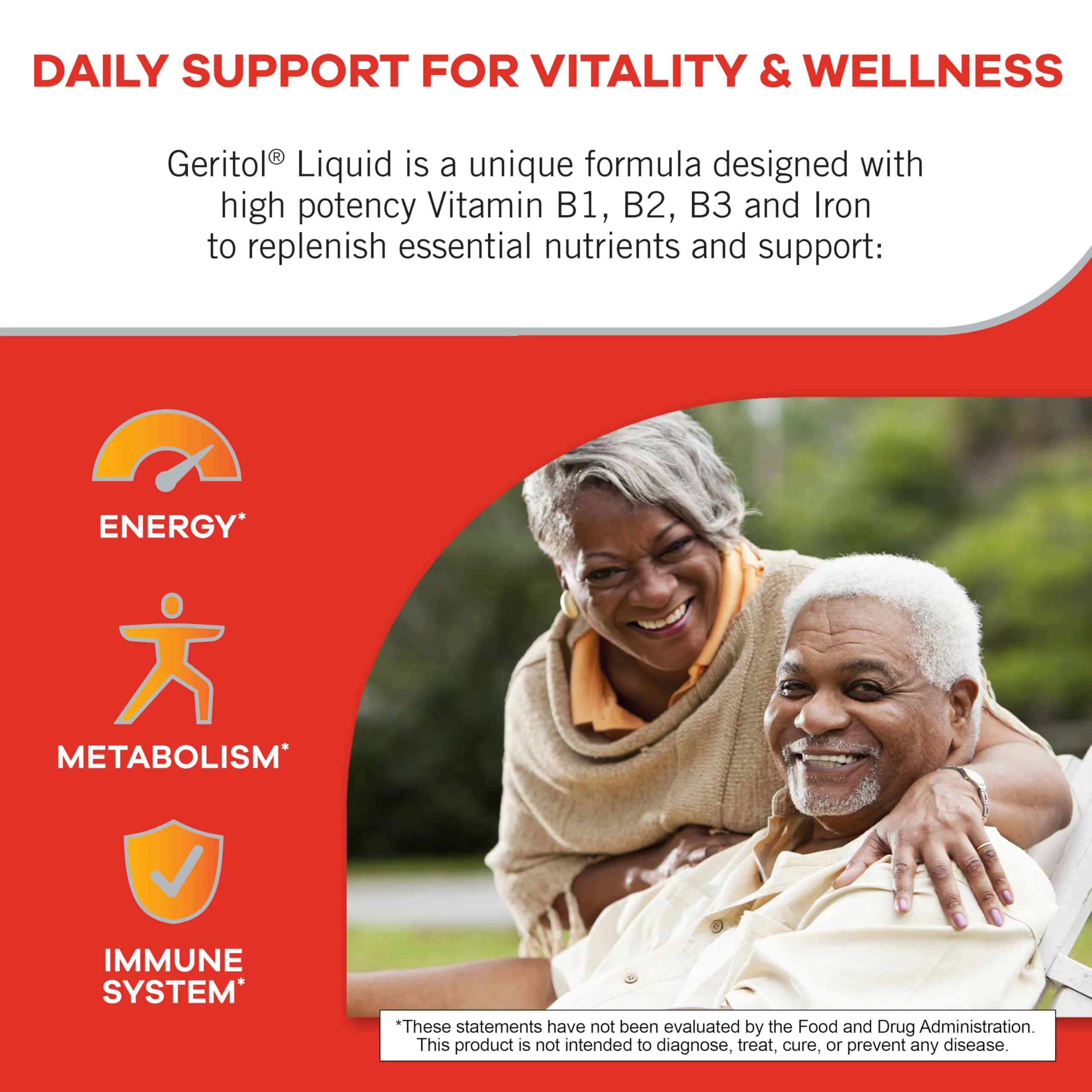 Geritol Liquid Vitamin and Iron Supplement, Energy Support, Contains High Potency B-Vitamins and Iron, Pleasant Tasting, Easy to Swallow, No Artificial Sweeteners, Non-GMO, 12 Oz - Image 2