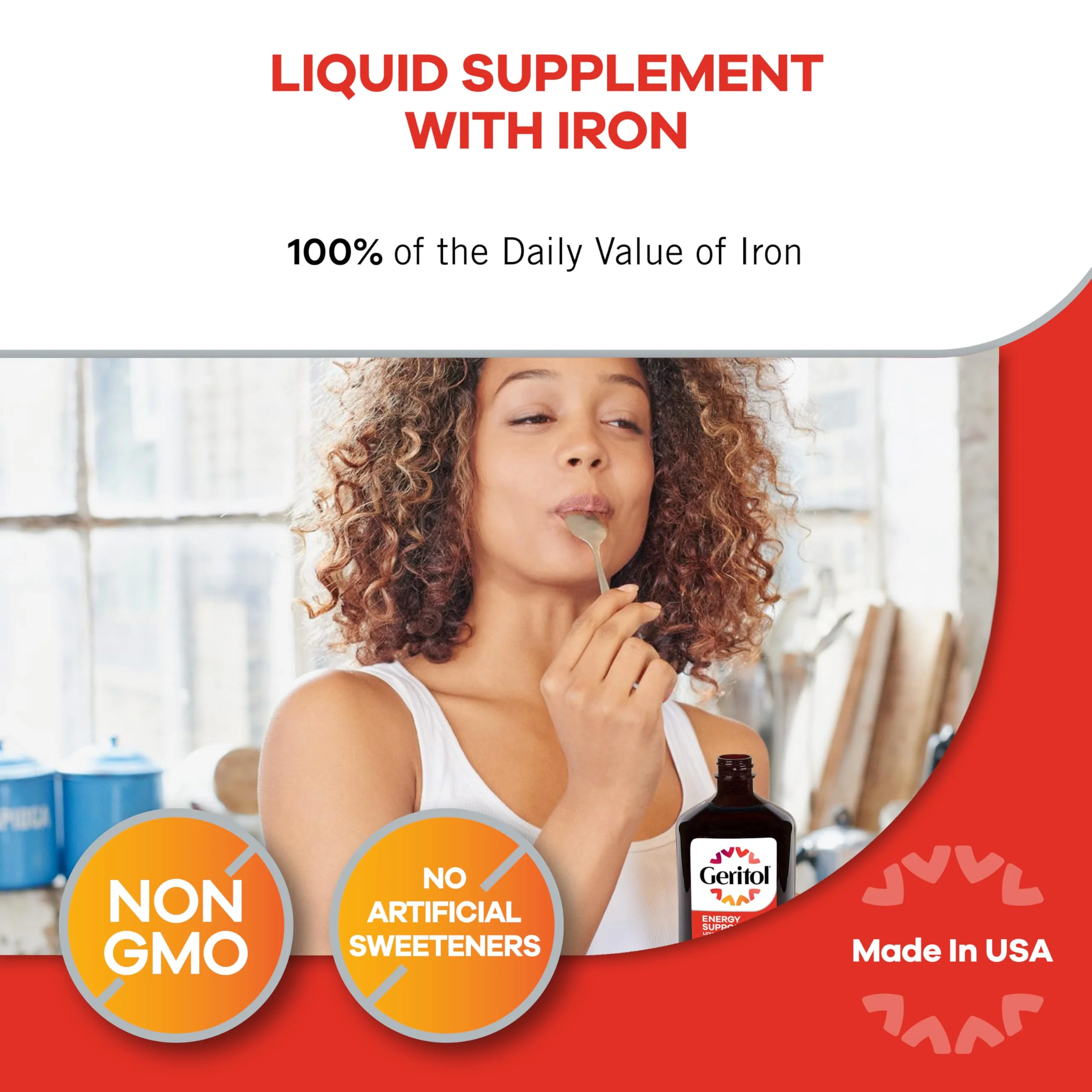 Geritol Liquid Vitamin and Iron Supplement, Energy Support, Contains High Potency B-Vitamins and Iron, Pleasant Tasting, Easy to Swallow, No Artificial Sweeteners, Non-GMO, 12 Oz - Image 4