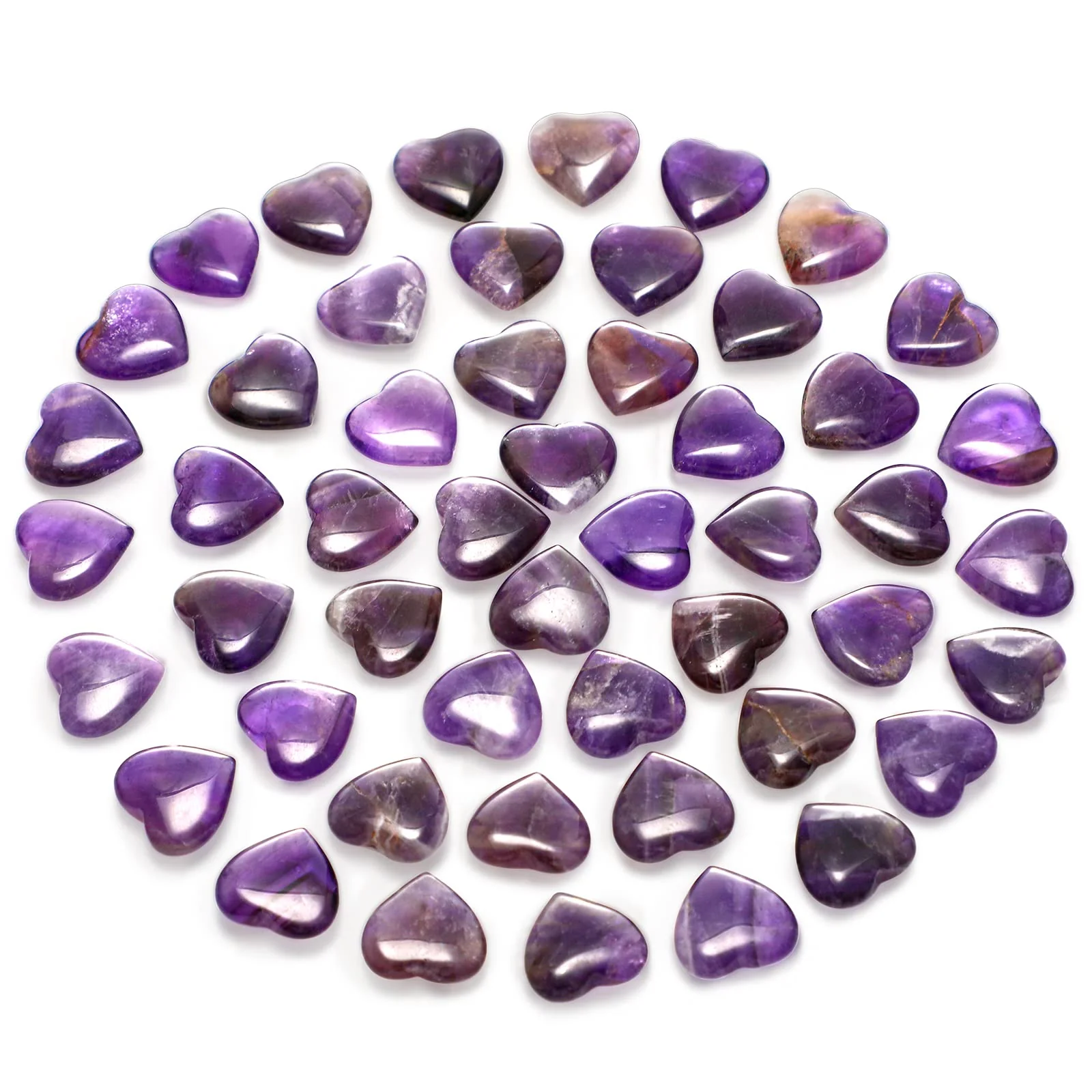 Gerrii 50 Pcs Heart Healing Stone Bulk Quartz Heart Inspirational Stones Gift for Women Love Pocket Polished Natural Energy Balancing Meditation 0.8 Inch(Purple)