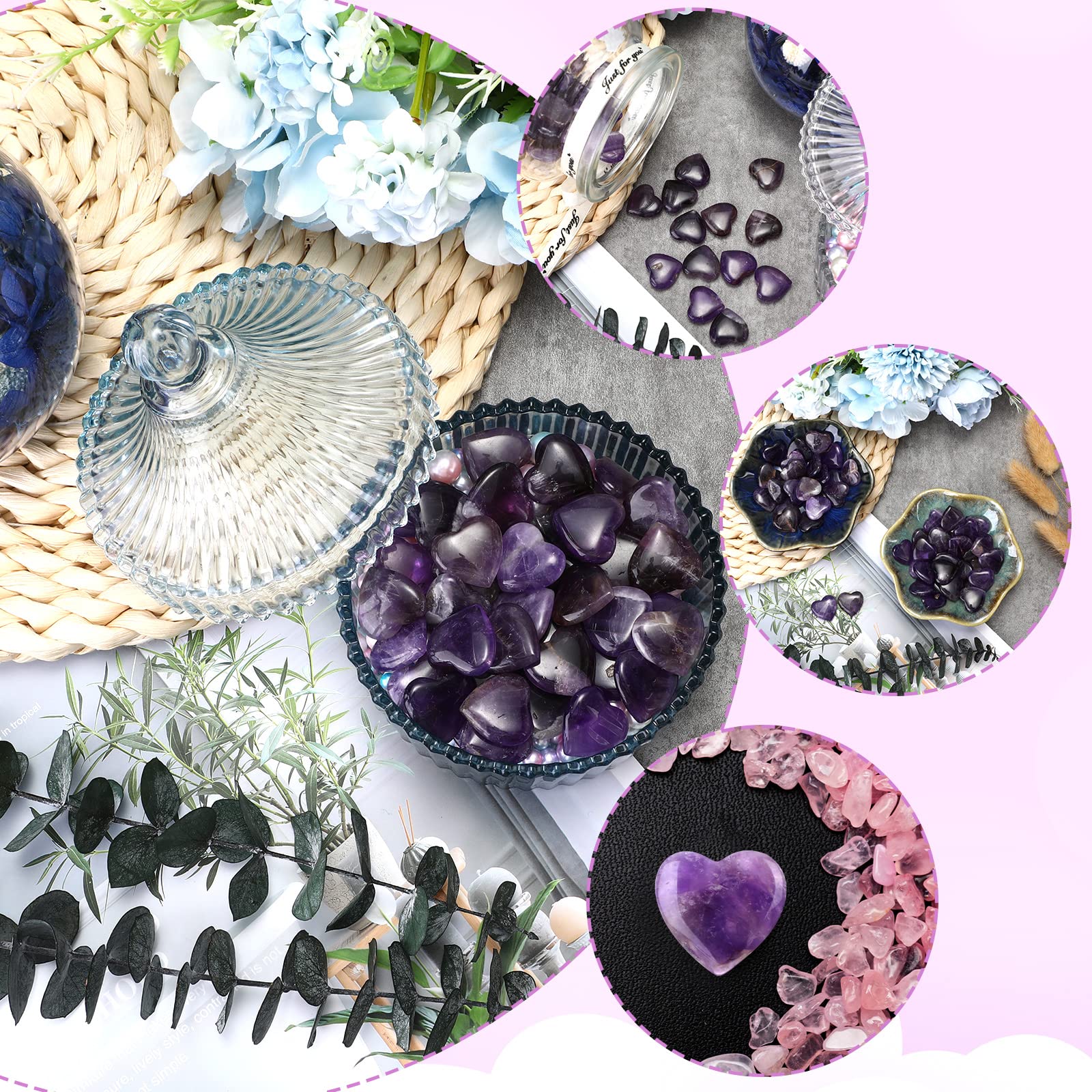 Gerrii 50 Pcs Heart Healing Stone Bulk Quartz Heart Inspirational Stones Gift for Women Love Pocket Polished Natural Energy Balancing Meditation 0.8 Inch(Purple) - Image 4