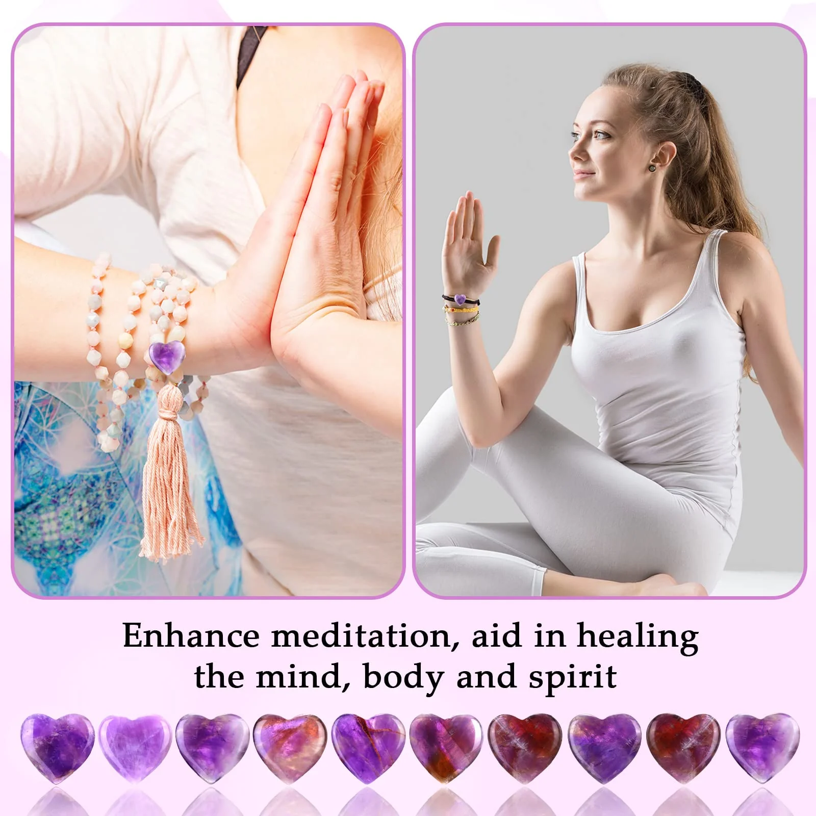 Gerrii 50 Pcs Heart Healing Stone Bulk Quartz Heart Inspirational Stones Gift for Women Love Pocket Polished Natural Energy Balancing Meditation 0.8 Inch(Purple) - Image 6