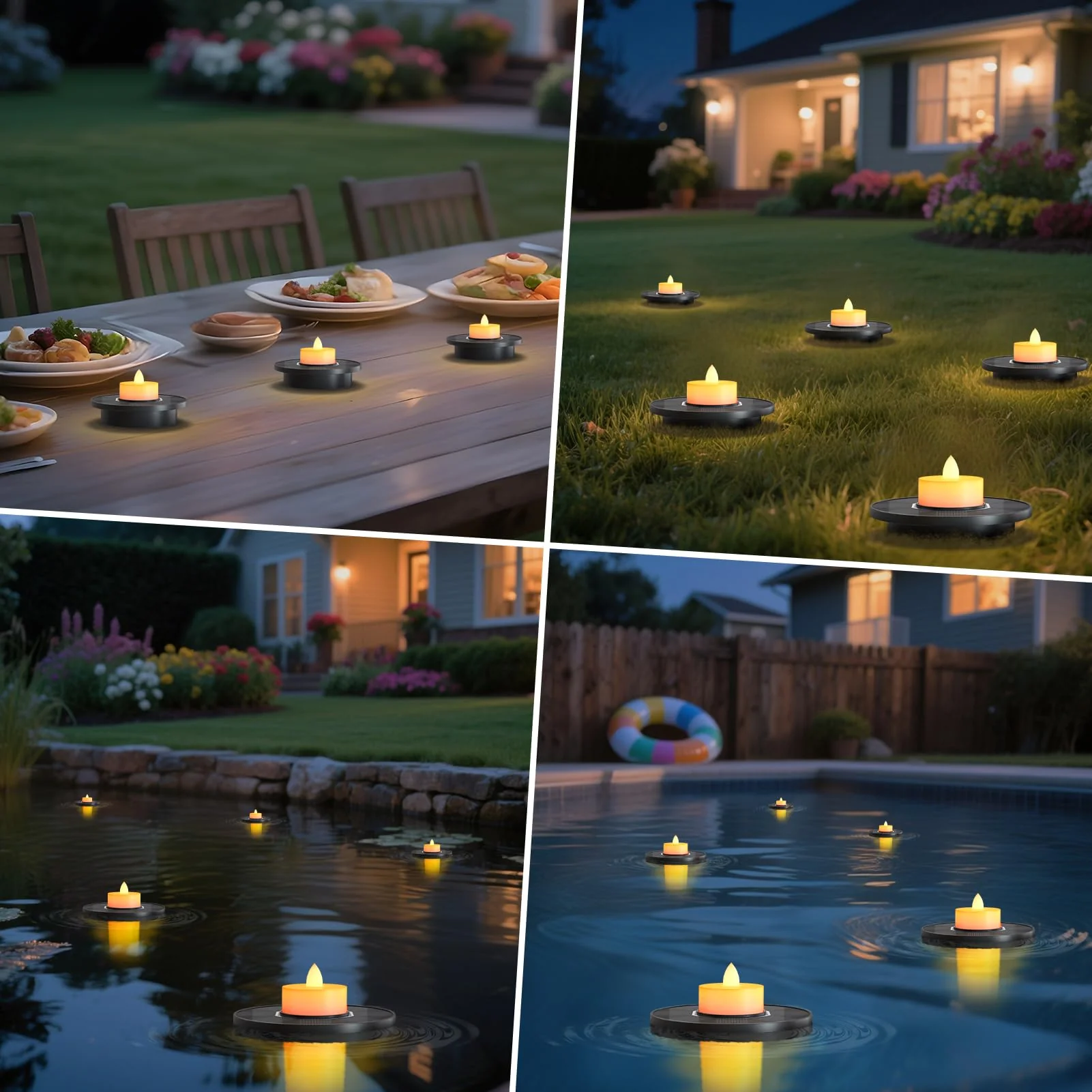 GGNOO Solar Floating Pool Lights, 3-Pack Solar-Powered Float Candles Lamps Tea Light for Pond Party Garden Backyard Outdoor Decor - Image 4