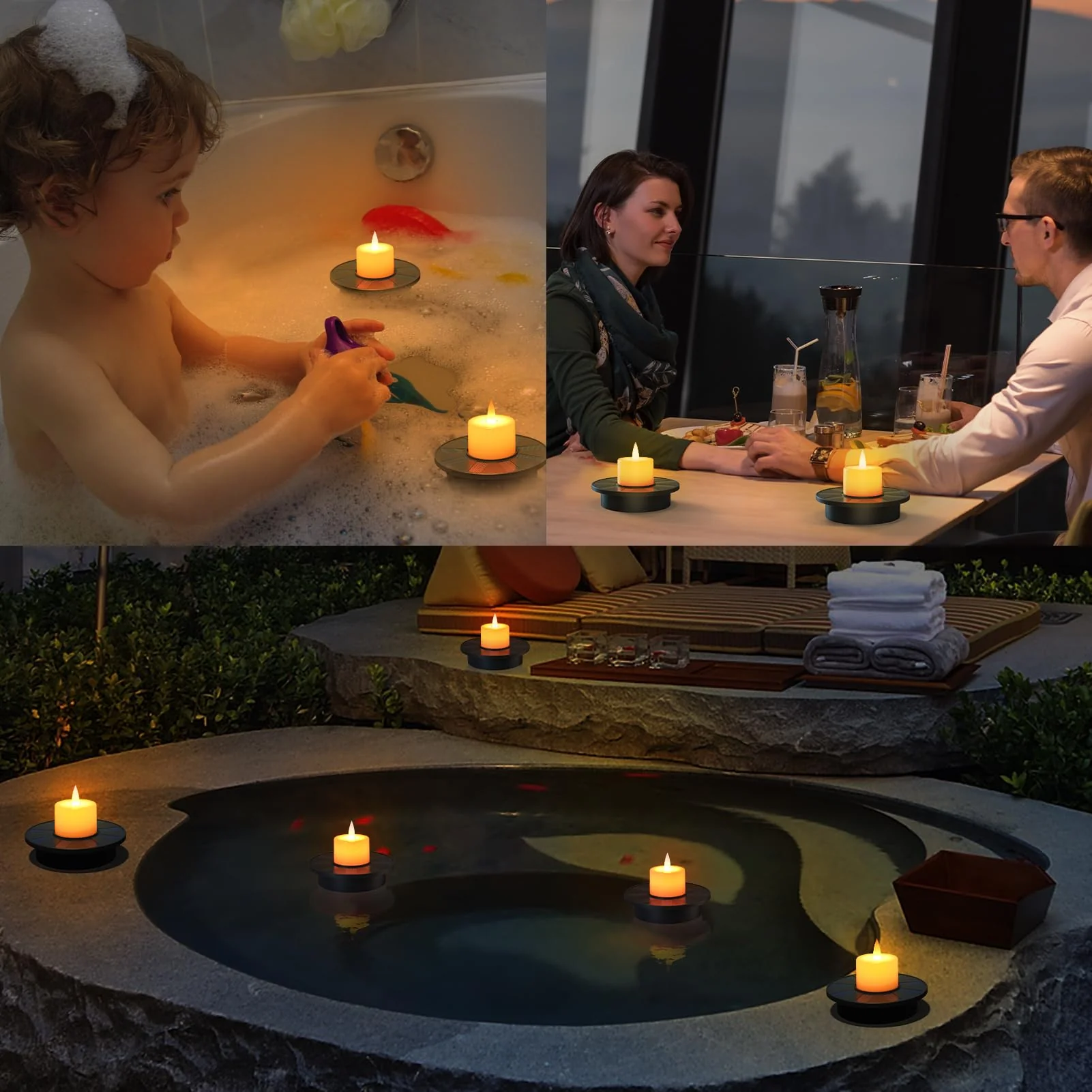 GGNOO Solar Floating Pool Lights, 5-Pack Solar-Powered Float Candles Lamps Tea Light for Pond Party Garden Backyard Outdoor Decor - Image 2