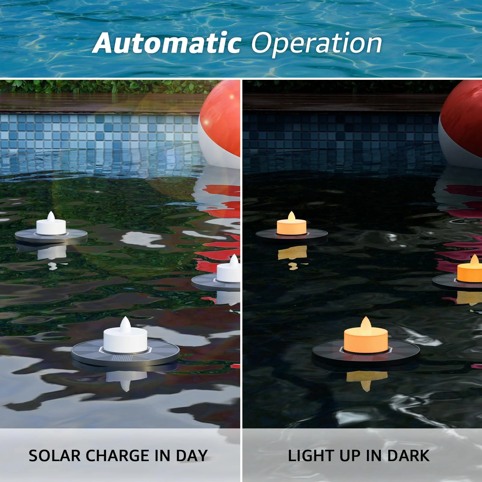 GGNOO Solar Floating Pool Lights, 5-Pack Solar-Powered Float Candles Lamps Tea Light for Pond Party Garden Backyard Outdoor Decor - Image 6