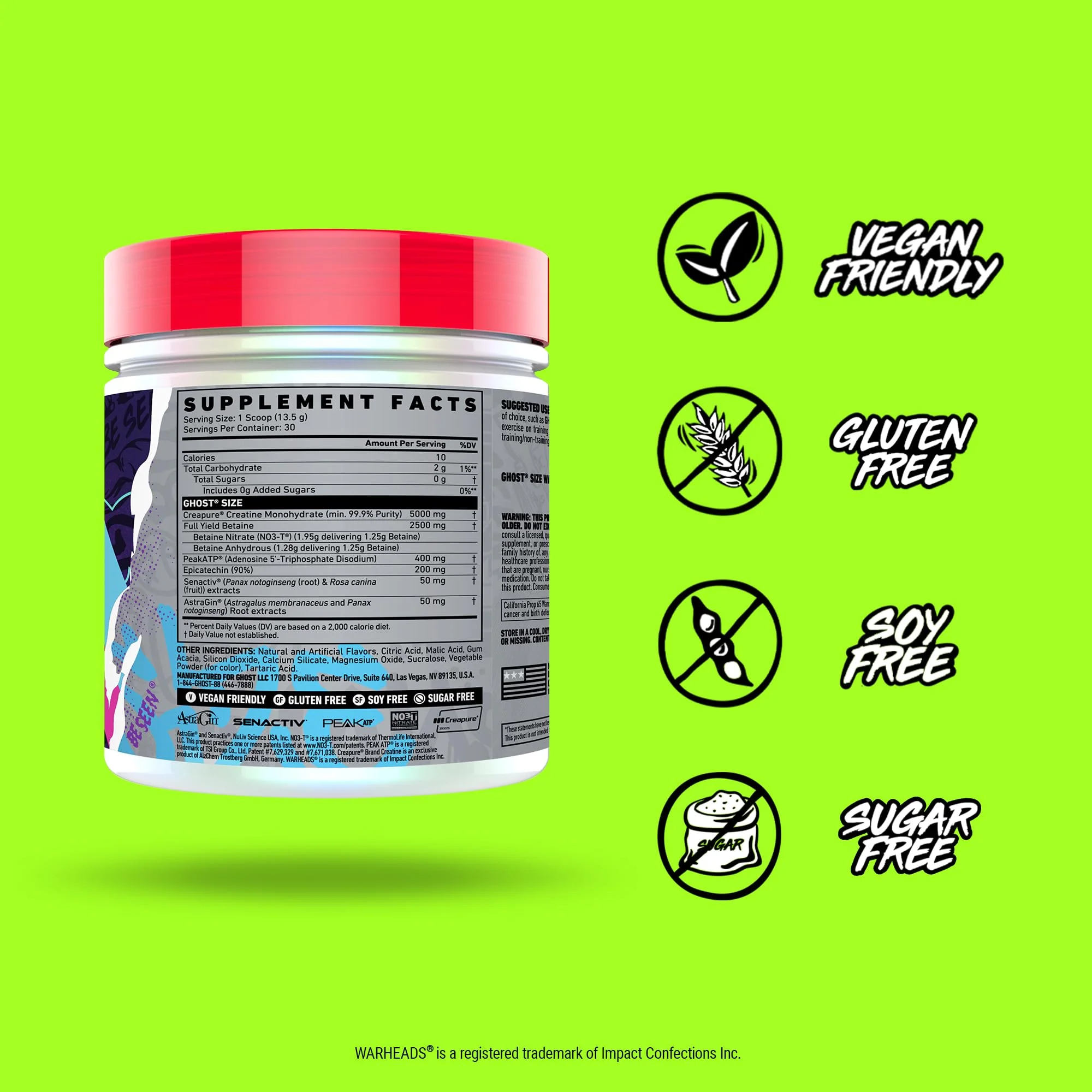 GHOST Size Muscle Builder Dietary Supplement - Warheads Sour Watermelon, 30 Servings – Support Muscle Growth & Strength Building for Men & Women - Creatine & Betaine - Free of Sugar & Gluten - Image 4