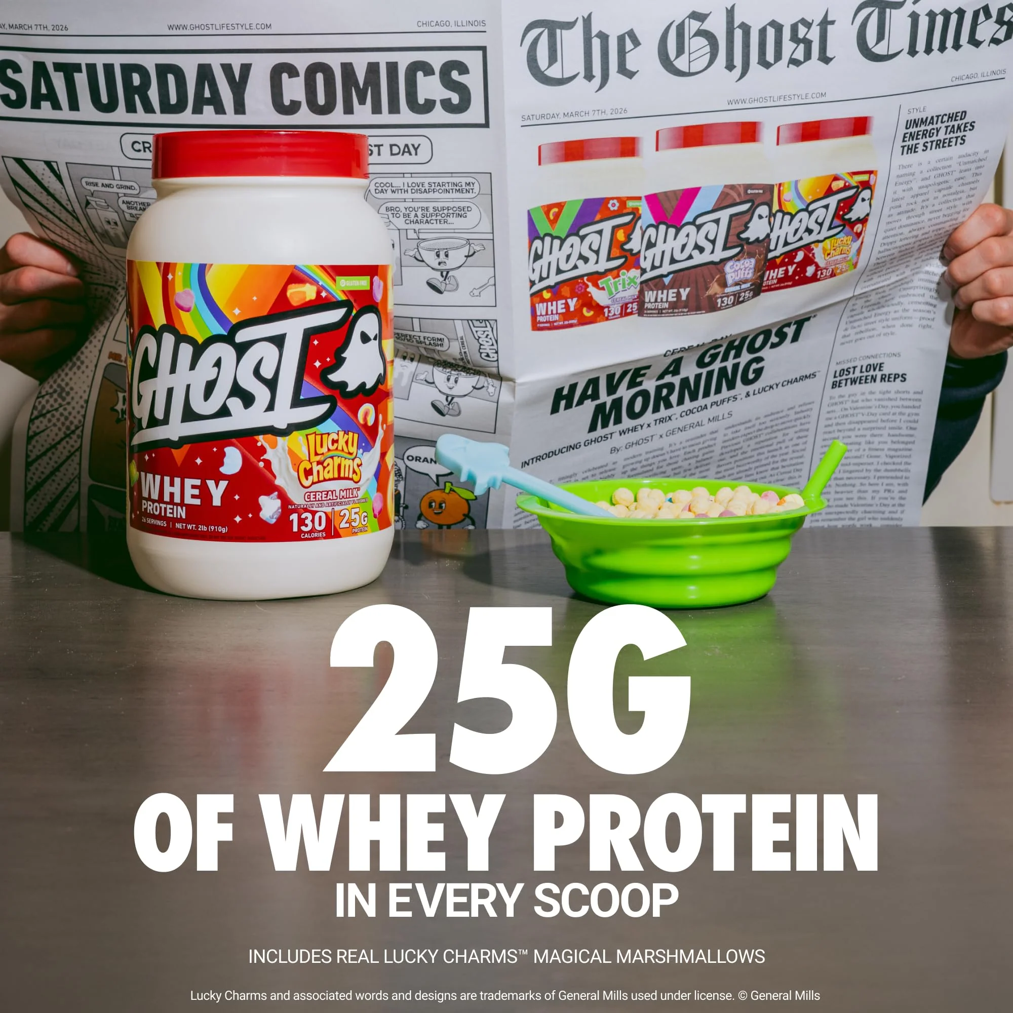 GHOST Whey Protein Powder, Lucky Charms Cereal Milk - 2LB, 25G of Protein - Whey Protein Isolate & Concentrate Blend - Post Workout Fitness & Nutrition Shakes, Smoothies & Baking - Soy & Gluten-Free - Image 3