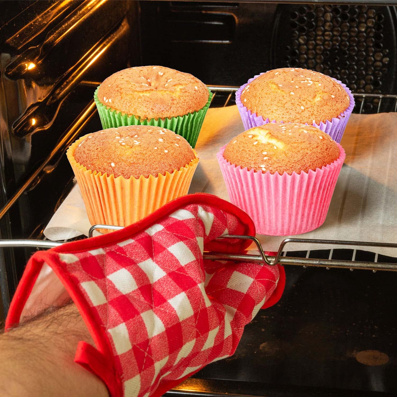 Gifbera Bright Rainbow Jumbo Cupcake Liners 400-Count, Large Solid Colorful Paper Baking Cups for Baking - Image 4