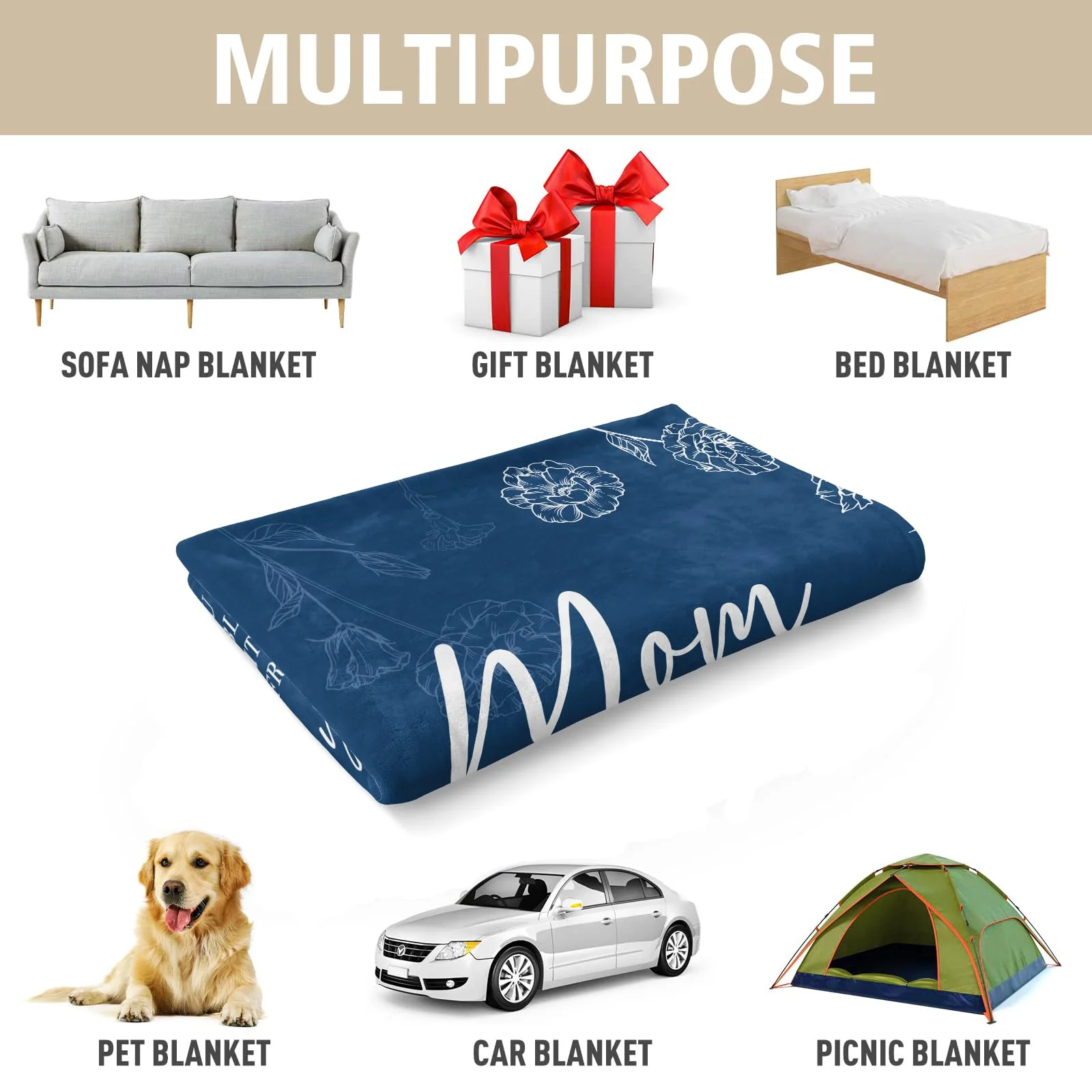 Gifts for Mom Christmas, Mom Birthday Gifts Blanket, Moms Gift for Women from Daughter Son, We Love You Present for Mother Mommy Mothers Day 60" x 50", Blue - Image 2