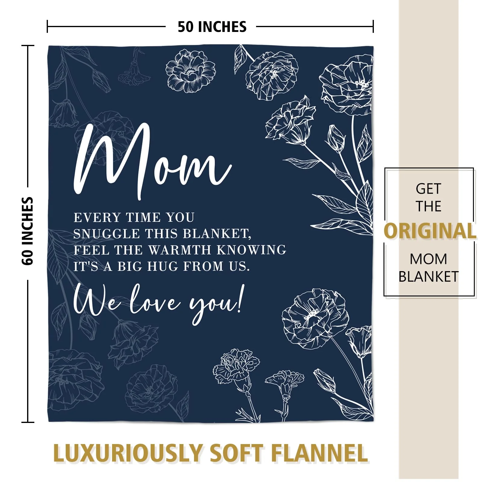 Gifts for Mom Christmas, Mom Birthday Gifts Blanket, Moms Gift for Women from Daughter Son, We Love You Present for Mother Mommy Mothers Day 60" x 50", Blue - Image 3