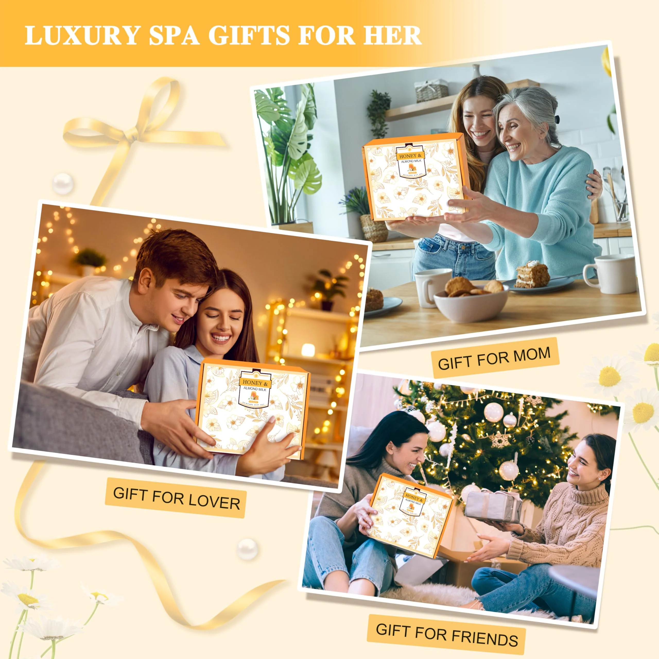 Gifts for Women, Birthday Gifts for Women, 9 Pc Almond Milk & Honey Bath and Body Gifts Set, Self Care Gifts Spa Gifts Basket, Relaxing Bath Sets for Mom, Girlfriend, Sister, Female Friends, Coworker - Image 2