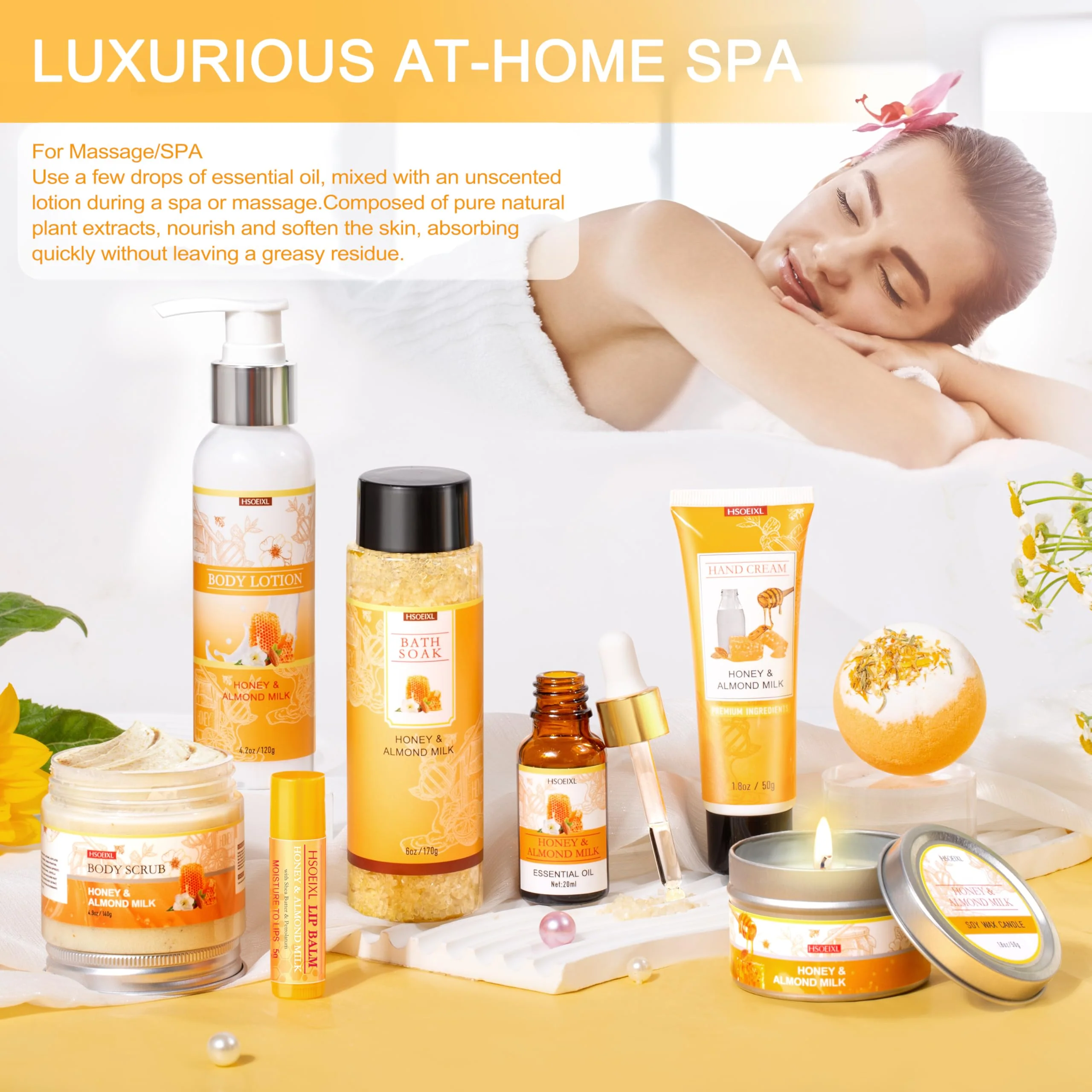 Gifts for Women, Birthday Gifts for Women, 9 Pc Almond Milk & Honey Bath and Body Gifts Set, Self Care Gifts Spa Gifts Basket, Relaxing Bath Sets for Mom, Girlfriend, Sister, Female Friends, Coworker - Image 3
