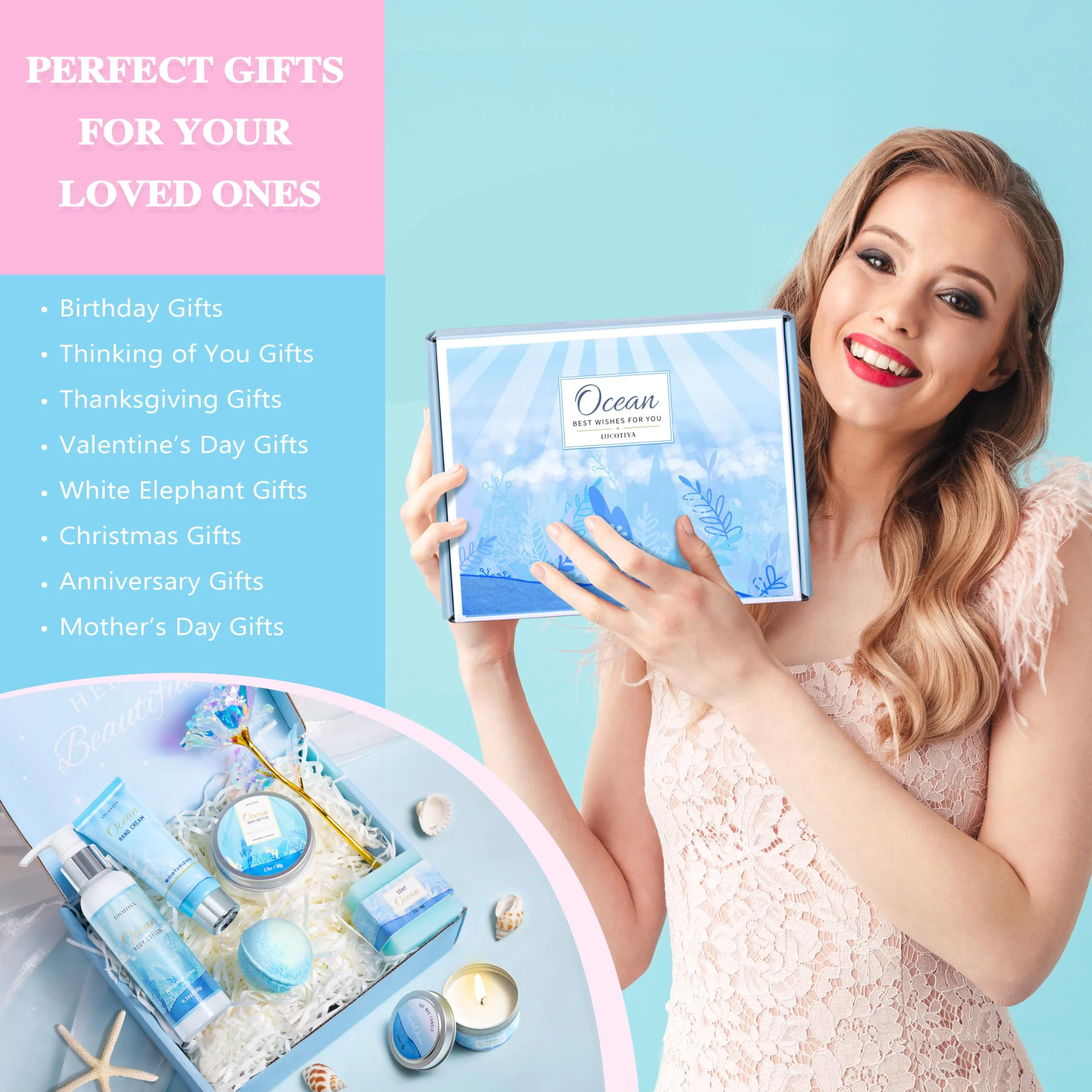 Gifts for Women, Ocean Scented Spa Gift for Women Birthday 7 Luxury Self Care Package, Gift Basket Care Package for Her Wife Mom Friends Female Bff - Image 2