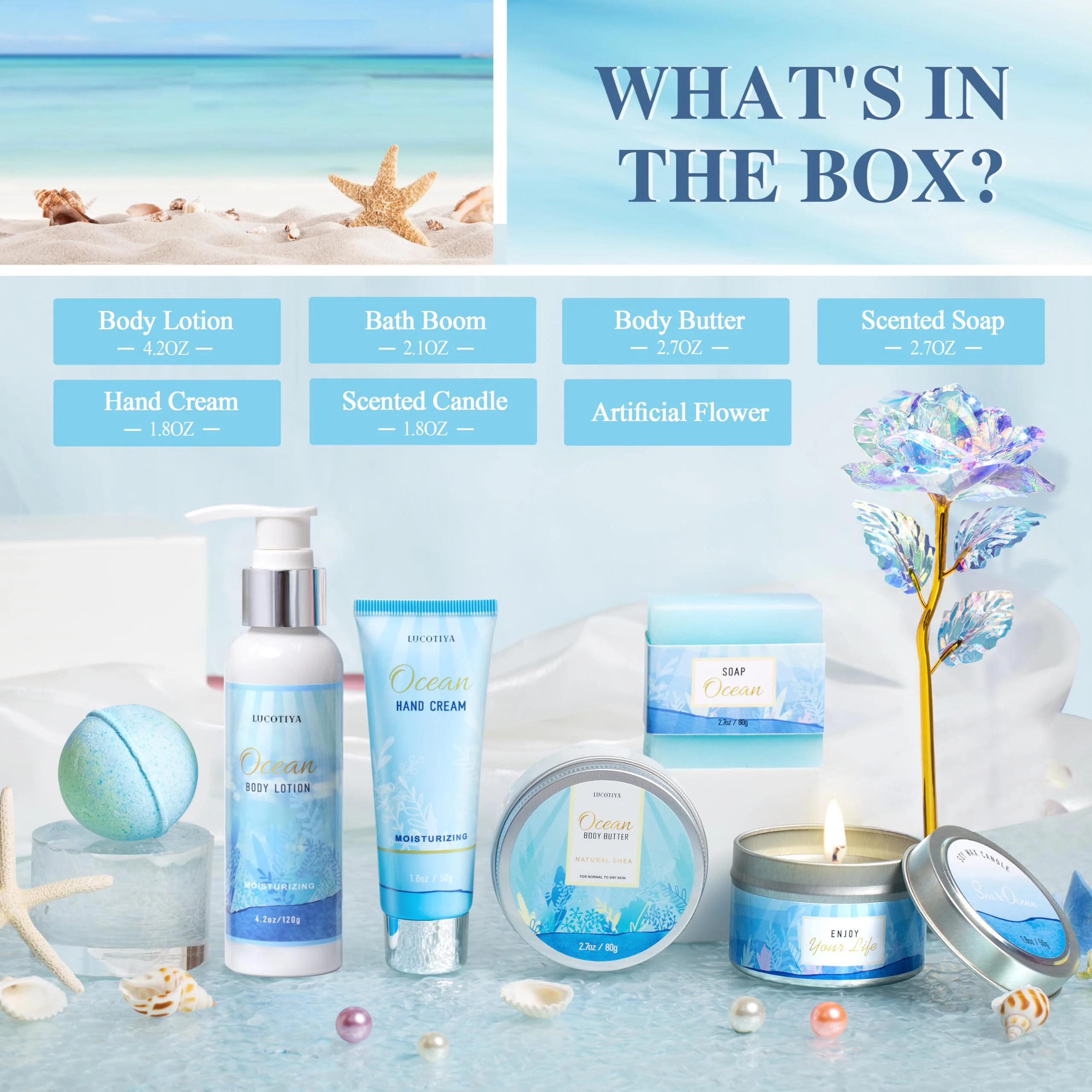 Gifts for Women, Ocean Scented Spa Gift for Women Birthday 7 Luxury Self Care Package, Gift Basket Care Package for Her Wife Mom Friends Female Bff - Image 3