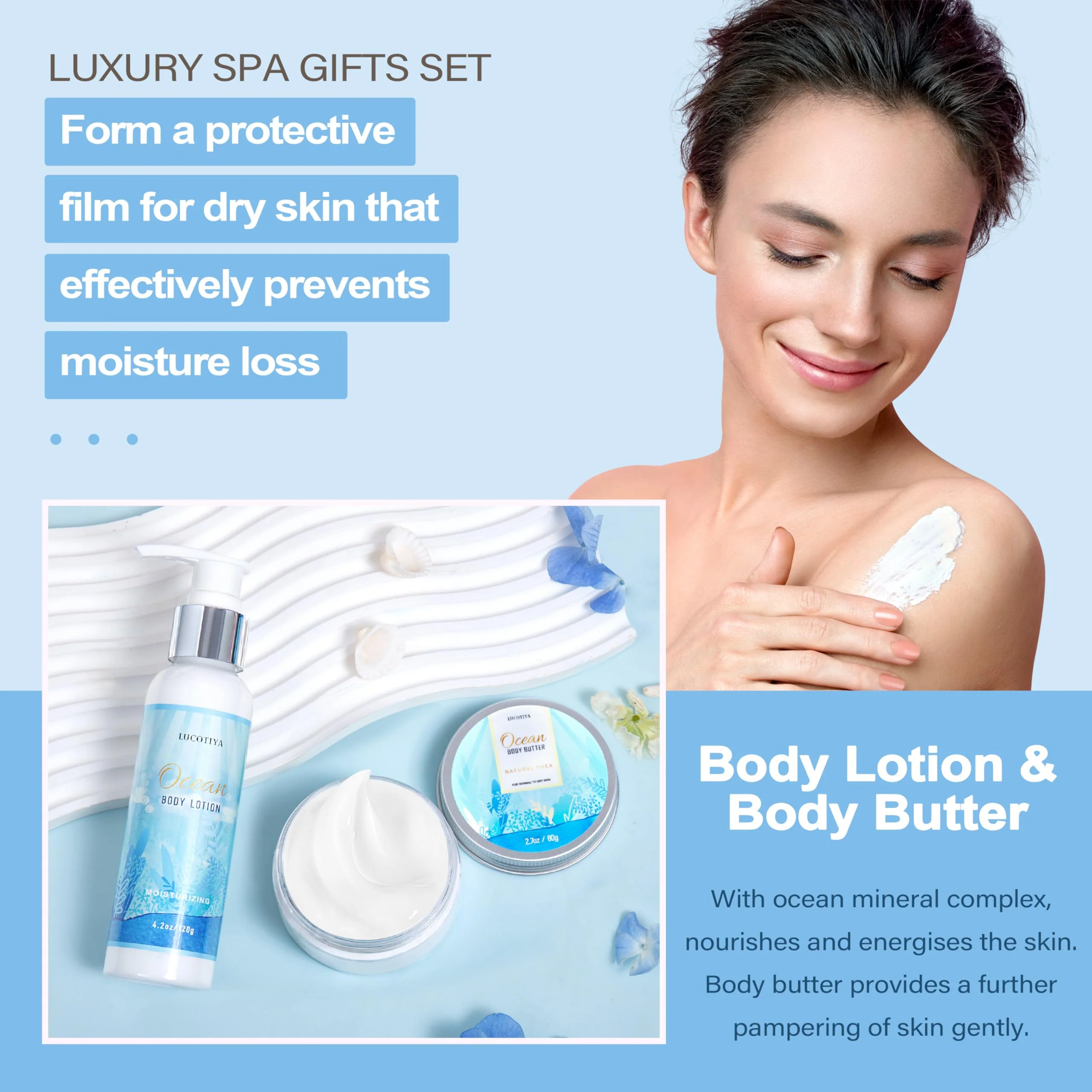 Gifts for Women, Ocean Scented Spa Gift for Women Birthday 7 Luxury Self Care Package, Gift Basket Care Package for Her Wife Mom Friends Female Bff - Image 6