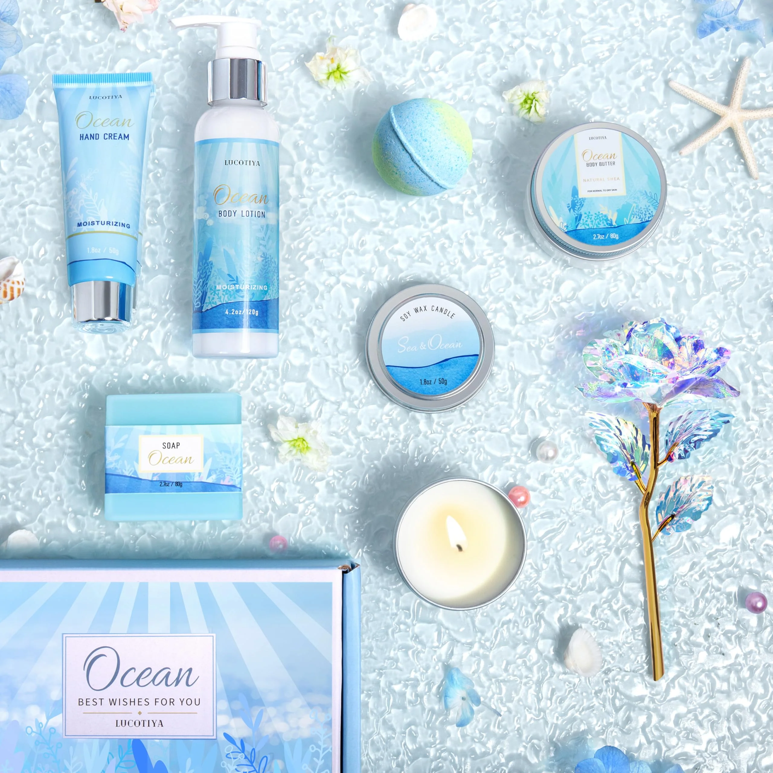 Gifts for Women, Ocean Scented Spa Gift for Women Birthday 7 Luxury Self Care Package, Gift Basket Care Package for Her Wife Mom Friends Female Bff - Image 7