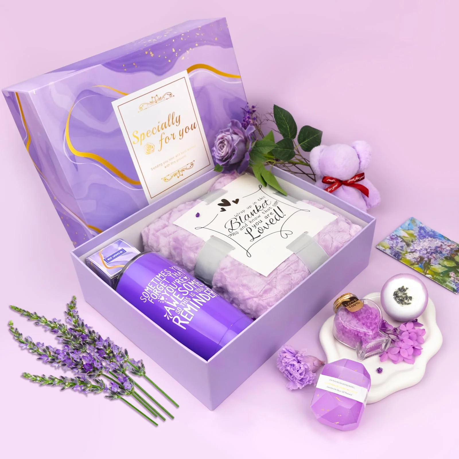 Gifts for Women Spa Basket, Lavender Spa Gift Basket,16 Pcs Self Care Package for Women, Mom, Wife, Girlfriend, Sister, Unique Get Well Sets for Birthday, Mother's Day, Christmas, Valentine's Day - Image 2