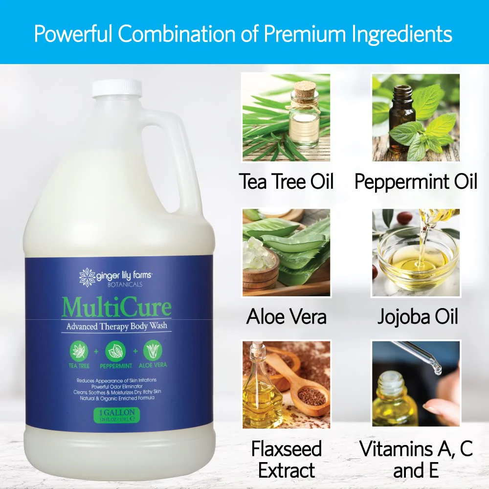 Ginger Lily Farms Botanicals MultiCure Advanced Therapy Body Wash with Tea Tree Oil, Peppermint and Aloe Vera, 100% Vegan & Cruelty-Free, 1 Gallon (128 fl oz) Refill - Image 4