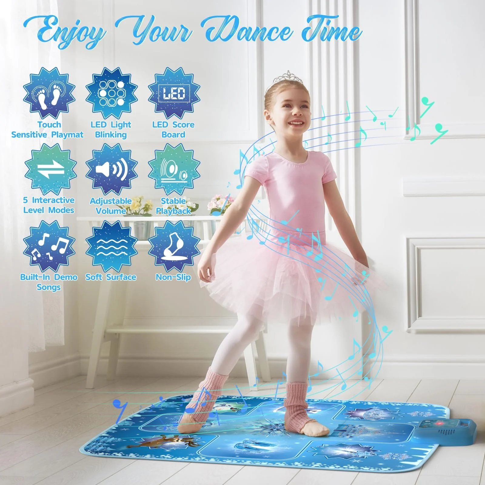 GirlsHome Dance Mat - Frozen Toys for Girls Electronic Dance Pad with 5 Game Modes, Built-in Music, Touch Sensitive Light Up LED Kids Musical Mat, Christmas & Birthday Gift for Girls 3-13 - Image 5