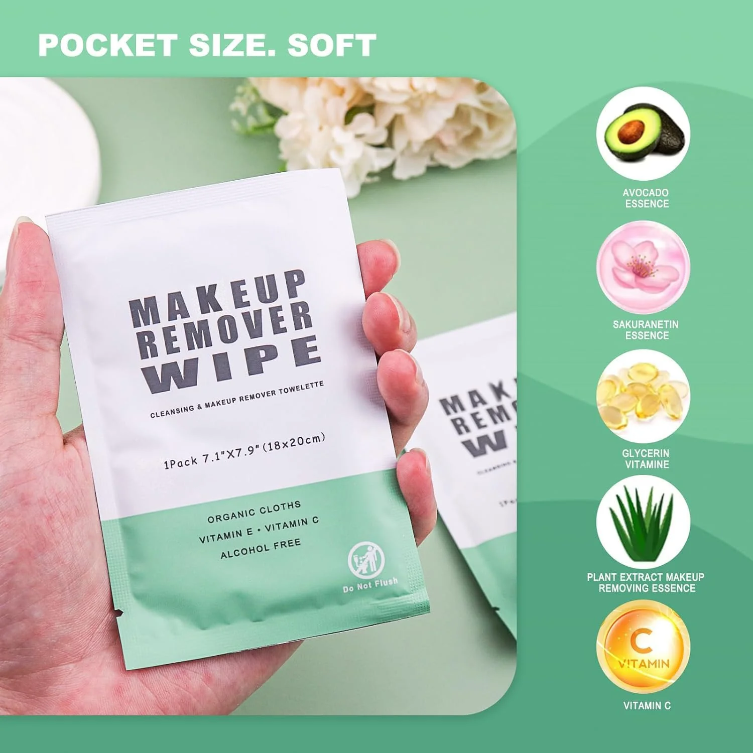 Gisdo 100 pcs Disposable Skin Cleansing Wipes, Individual Wrapped, Safe, Convenient, Lightweight, Remove Makeup(Green) - Image 7