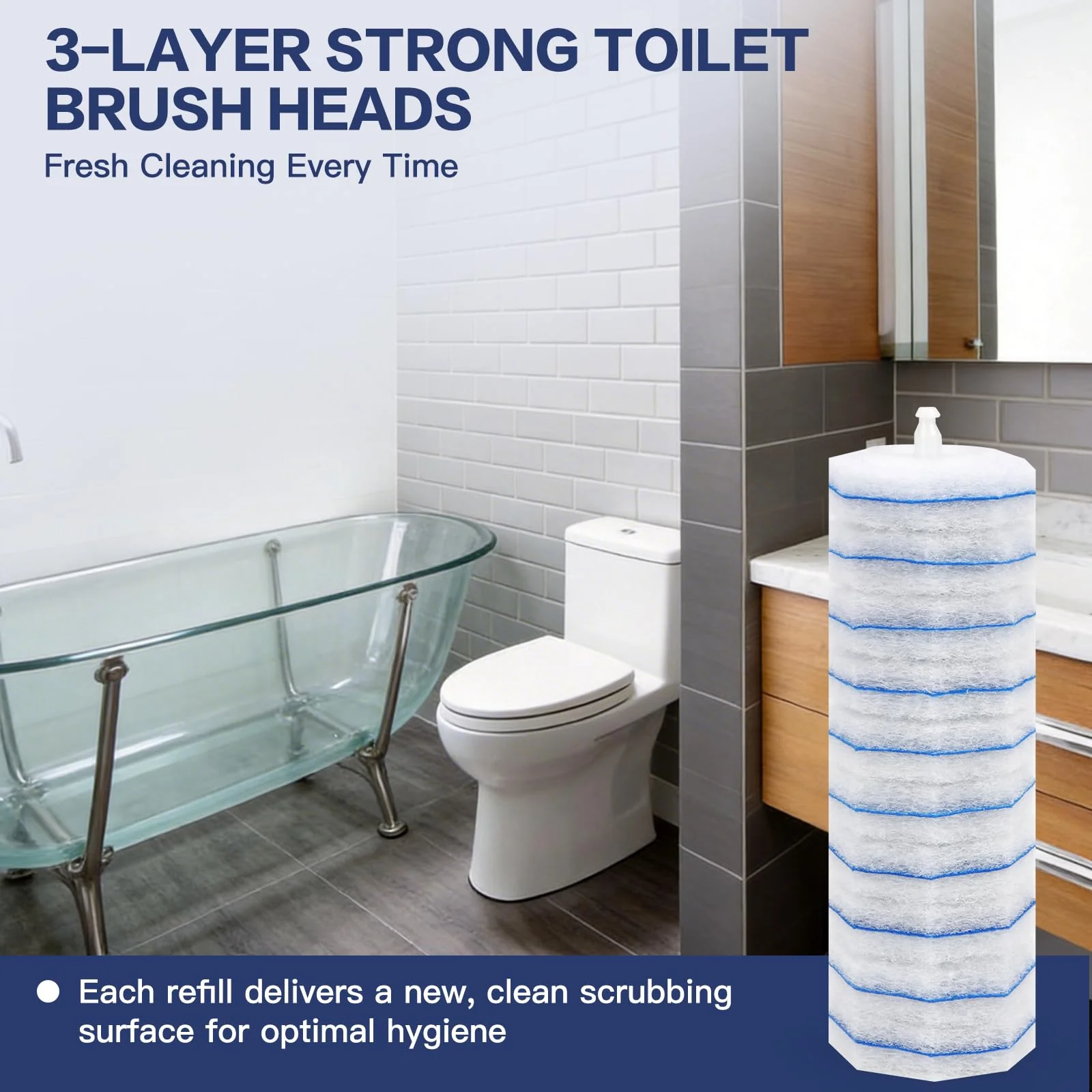 Gkweres 100PC Toilet Bowl Wand Refills, Disposable Toilet Brush Heads, Upgraded Toilet Scrubber Refill, Toilet Cleaner Refill Pads with Most Toilet Brushes for Easy Bathroom Cleaning - Image 2