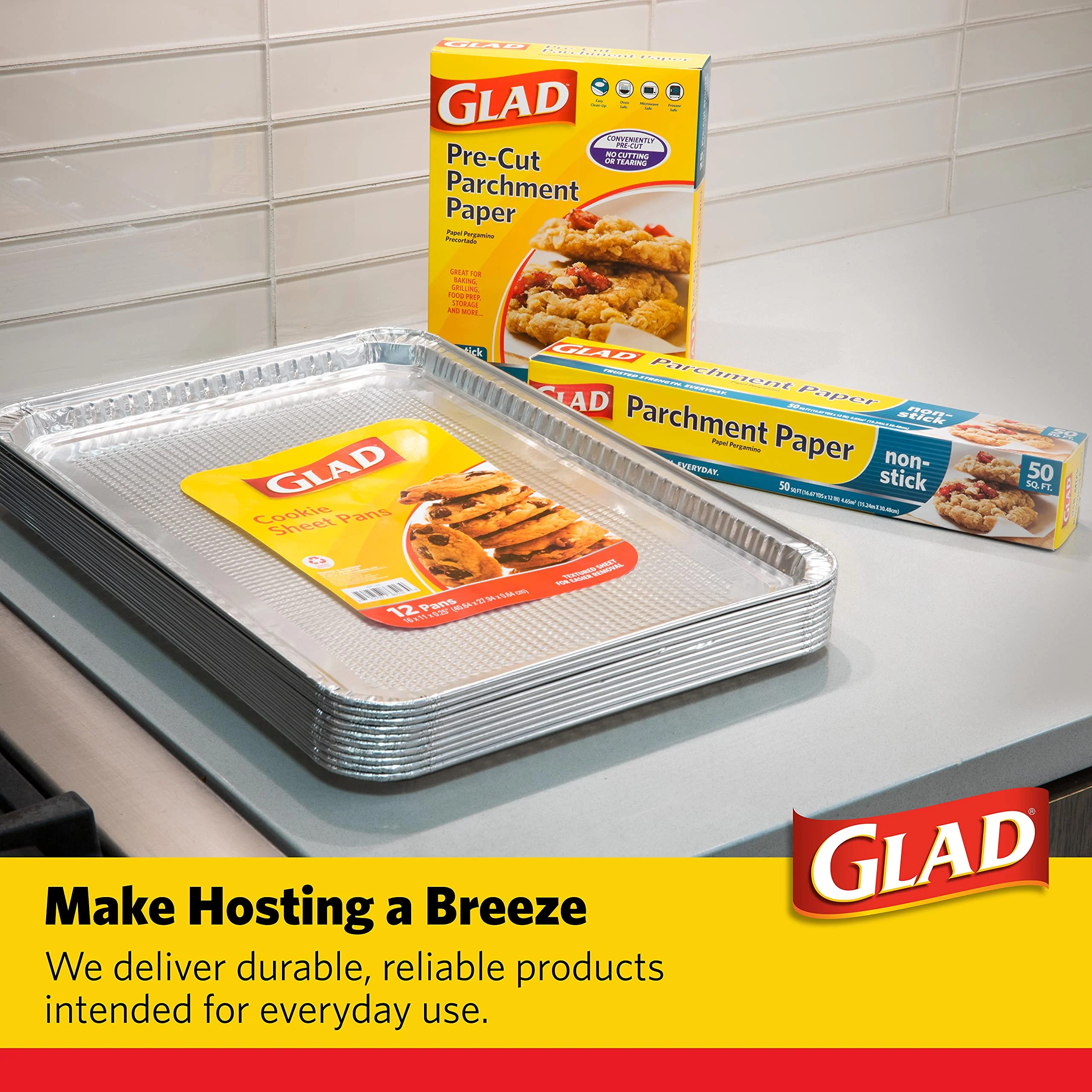 Glad Disposable Bakeware Aluminum Rectangular Cookie Sheets for Baking and Roasting, 12 Count-16" x 11" x 0.25" - Textured, Made from Aluminum - Baking Sheets, Baking Pans, Foil Cookie Sheet - Image 2