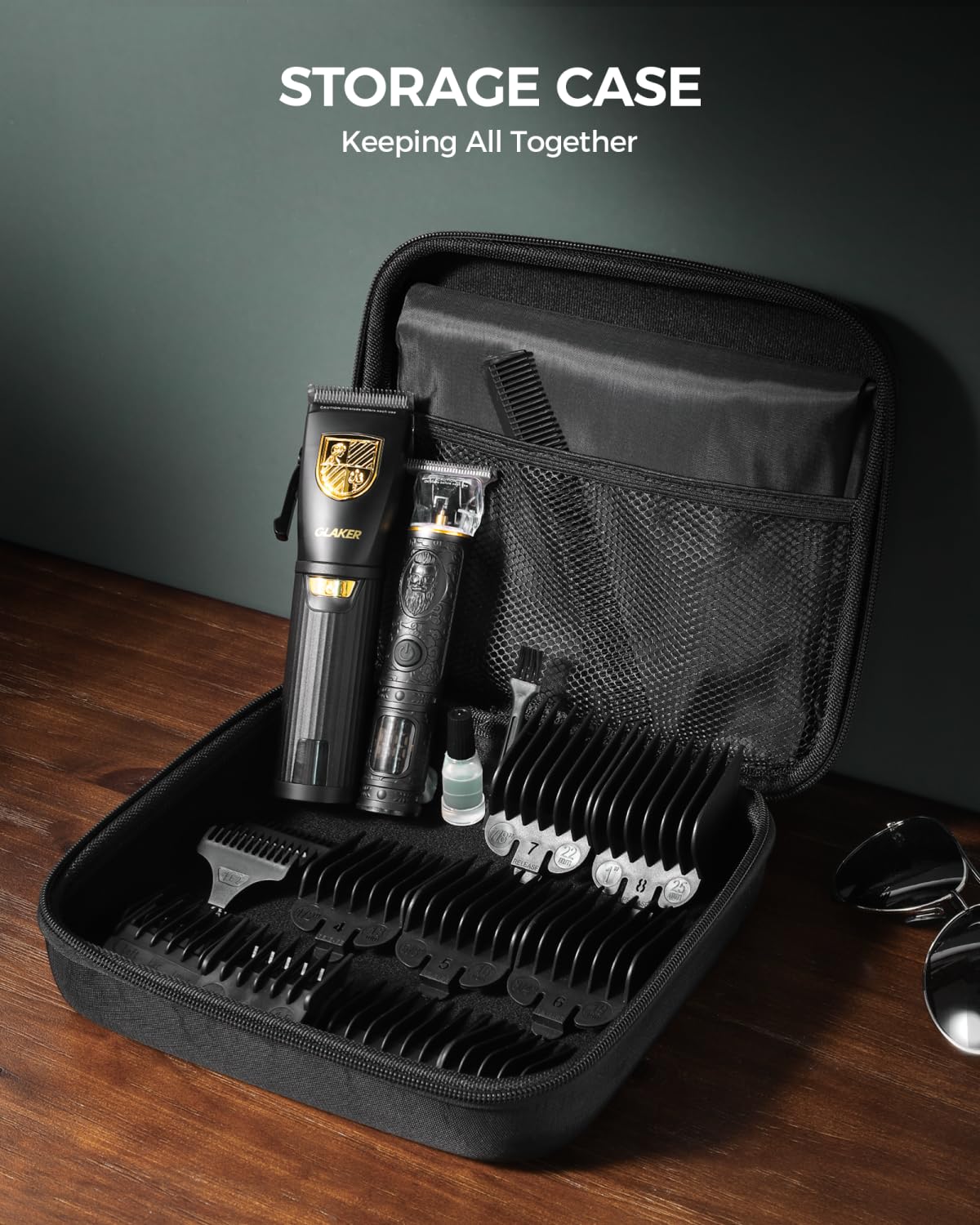 GLAKER Hair Clippers for Men,Professional Mens Hair Clippers Cordless Clippers for Hair Cutting,Precision Trimmer Kit Zero Gap Trimmer with LED Display 15 Guide Combs (Black+Gold) - Image 7