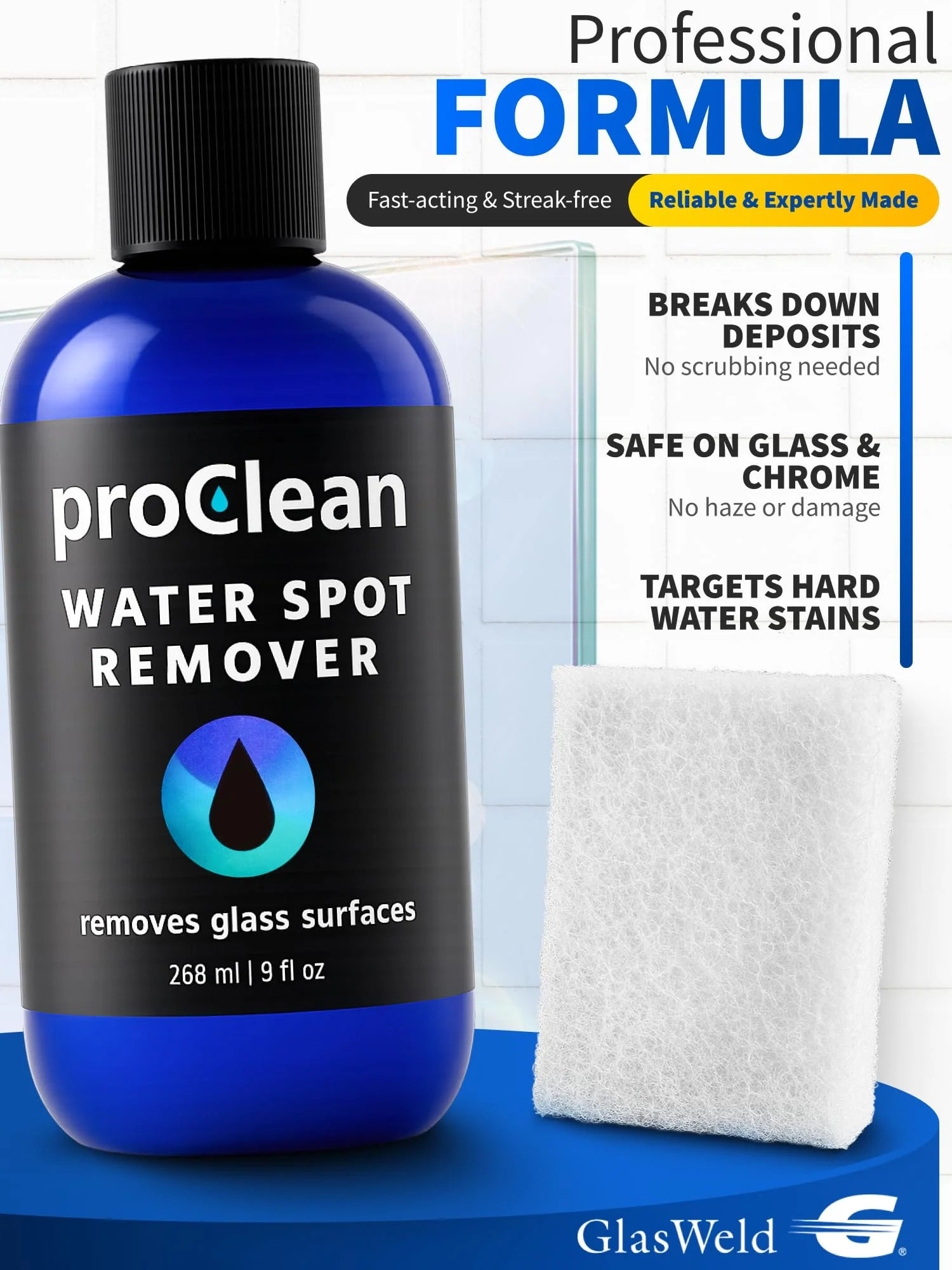 GlasWeld ProClean Hard Water Stain Remover for Glass & Metal – Non-Acid Mineral Deposit & Water Spot Remover for Cars & Shower Glass Cleaner - Removes Hard Spots from Windows – with Applicator Pad - Image 7