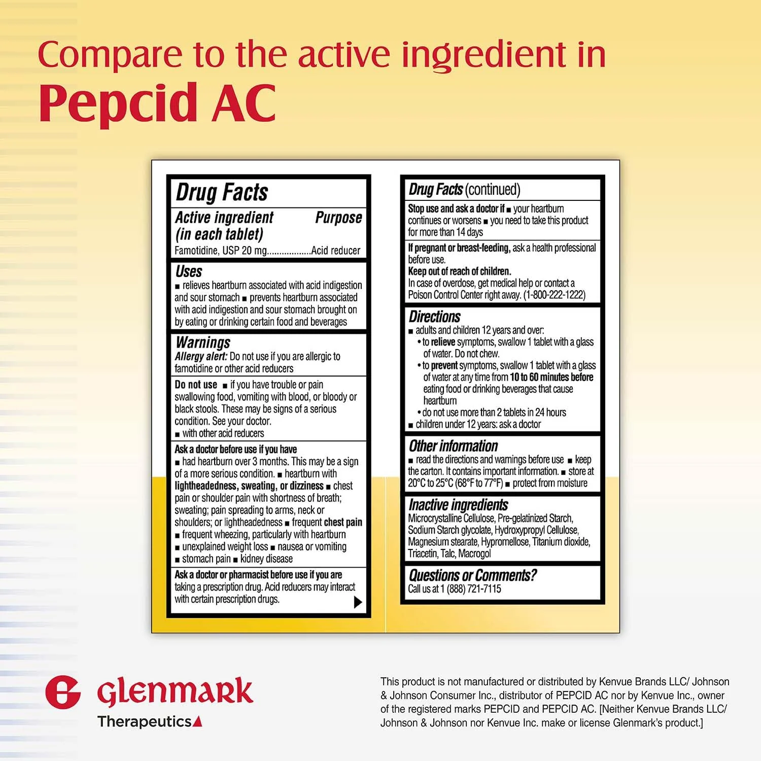 Glenmark Maximum Strength Famotidine Tablets, 20 mg, Acid Reducer for Heartburn Relief, 200 Count - Image 2