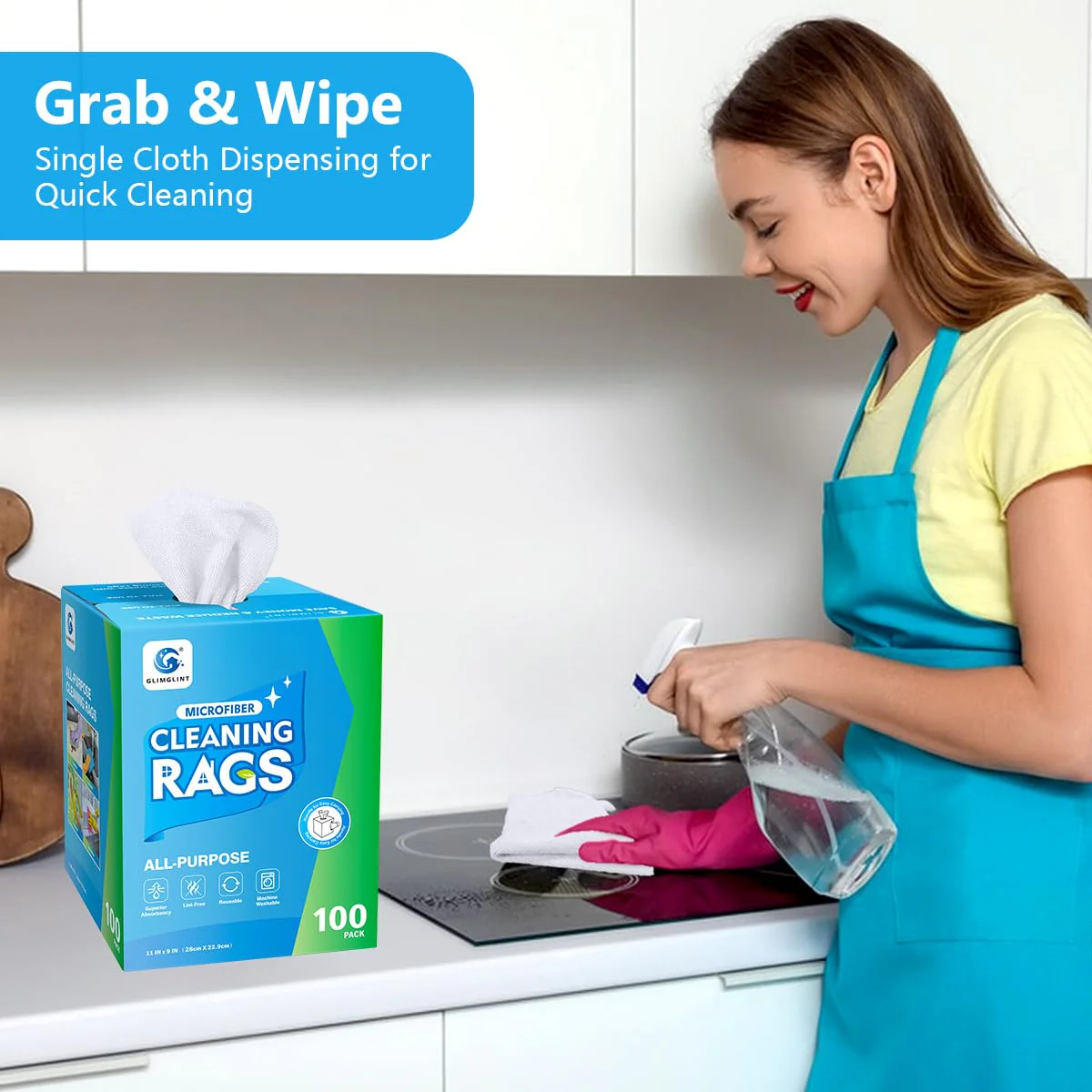 GLIMGLINT White Microfiber Cleaning Cloth, 100 Pack Cleaning Rags, Lint-Free, Ultra Absorbent Reusable Paper Towels for Home, Kitchen, Car, Garage or Shop, Dish Rags, 11" x 9" - Image 3