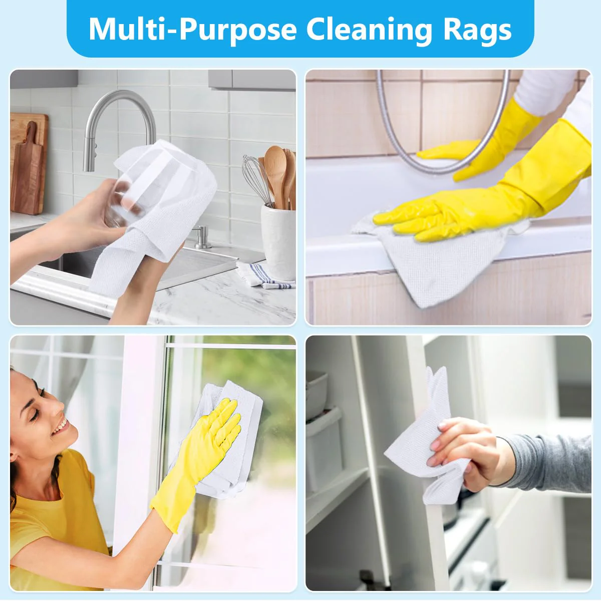 GLIMGLINT White Microfiber Cleaning Cloth, 100 Pack Cleaning Rags, Lint-Free, Ultra Absorbent Reusable Paper Towels for Home, Kitchen, Car, Garage or Shop, Dish Rags, 11" x 9" - Image 8
