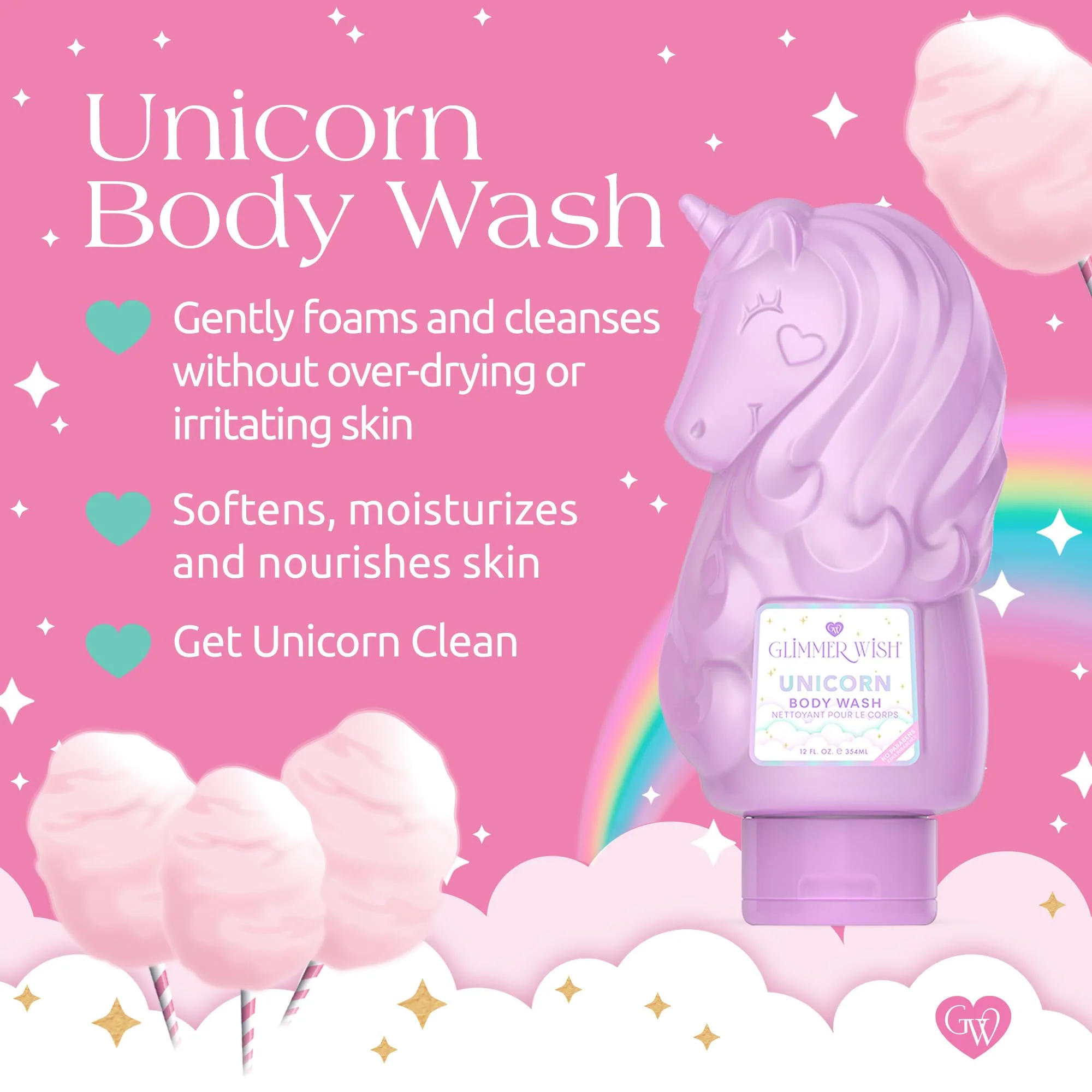 Glimmer Wish Unicorn Kids Body Wash, Gentle Cleanser and Moisturizing Sulfate Free Body Wash, Skin Care for Kids, Vanilla Cotton Candy, 12 Fl Oz - Image 6