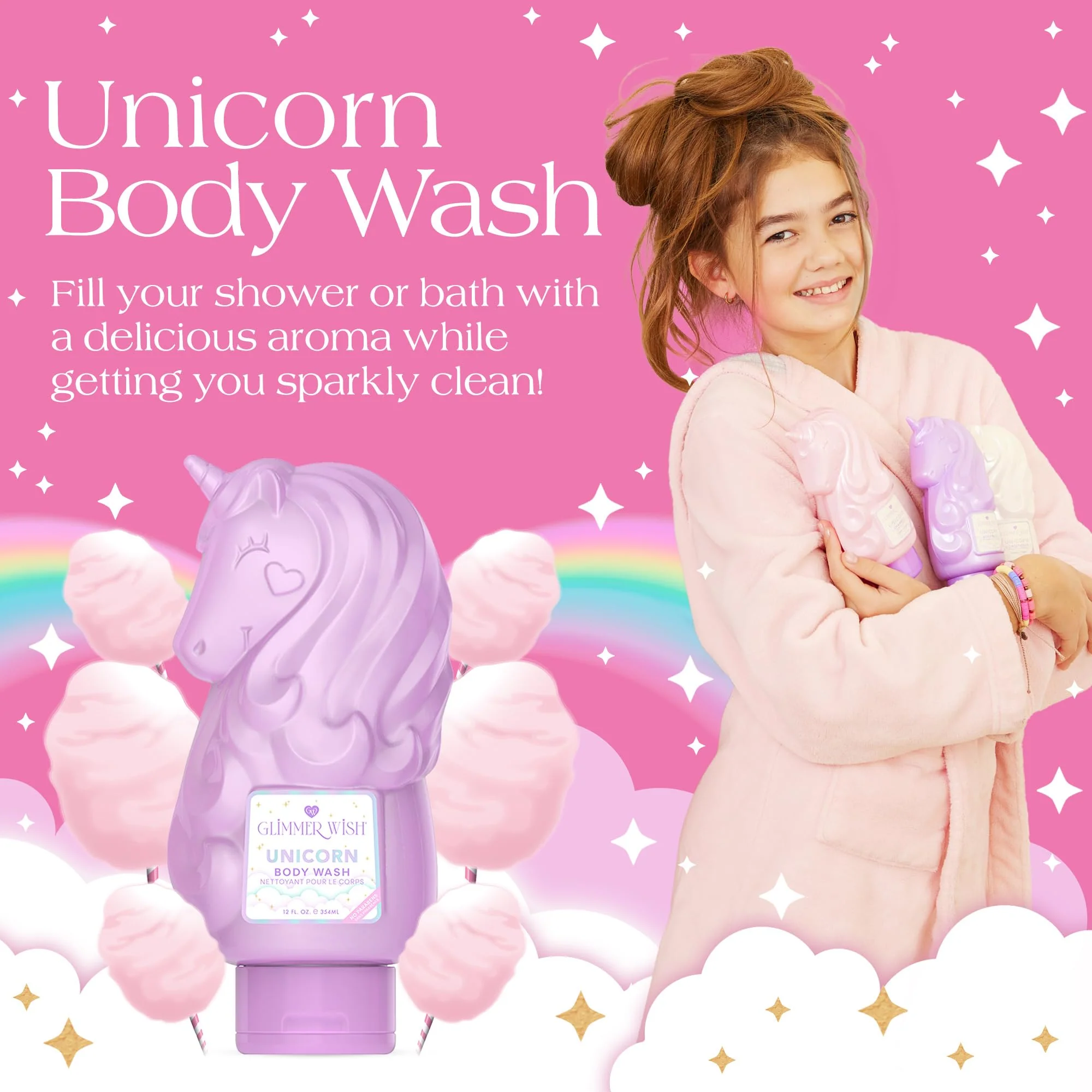 Glimmer Wish Unicorn Kids Body Wash, Gentle Cleanser and Moisturizing Sulfate Free Body Wash, Skin Care for Kids, Vanilla Cotton Candy, 12 Fl Oz - Image 7