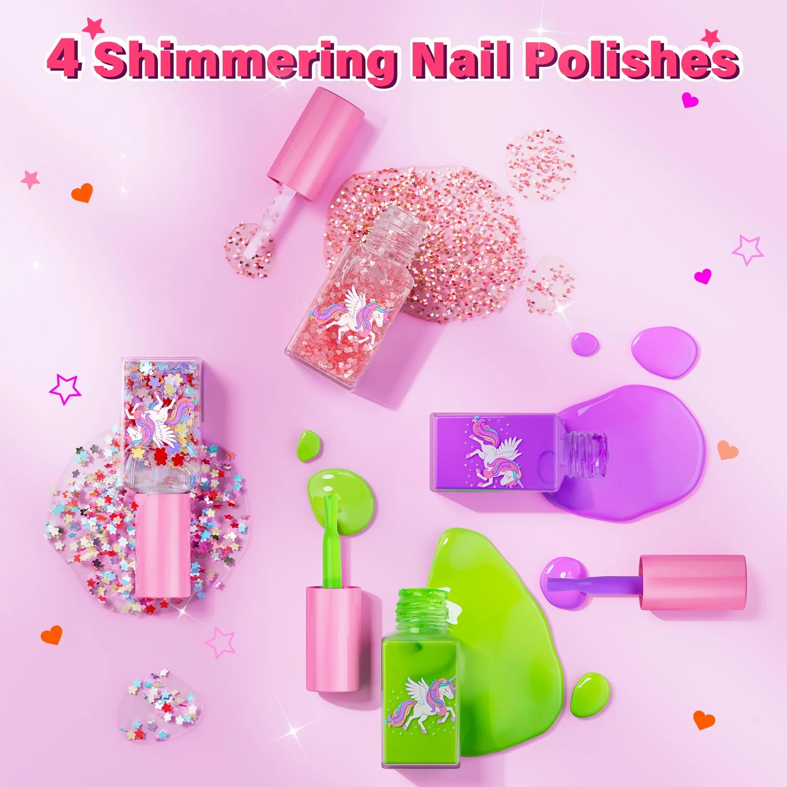 Glisiol Kids Nail Polish Set for Girls Toys, Washable Quick-Dry Toddler Nail Art Kit with Air Cooling Dryer and Cosmetic Case, Christmas or Birthday Gifts for Girls Ages 3 4 5 6 7 9 10 11 12-Pink - Image 3